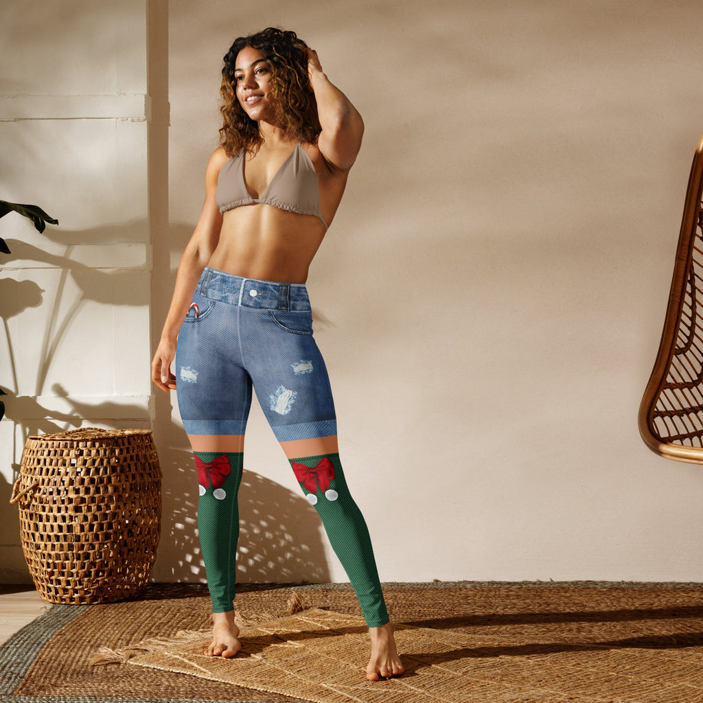 Christmas Denim Shorts Yoga Leggings
