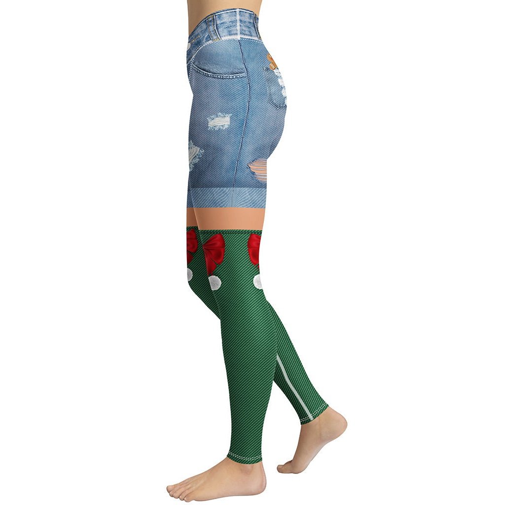 Christmas Denim Shorts Yoga Leggings