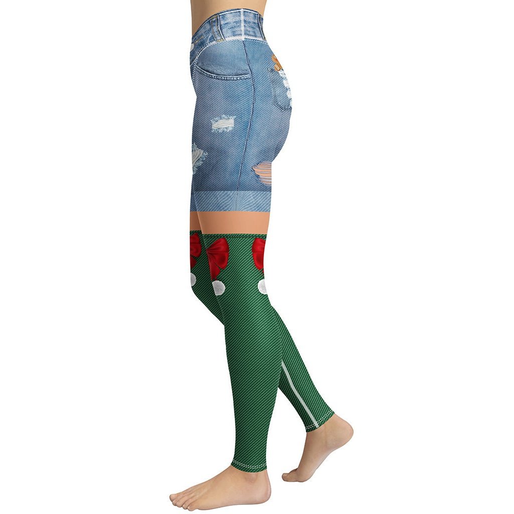 Christmas Denim Shorts Yoga Leggings