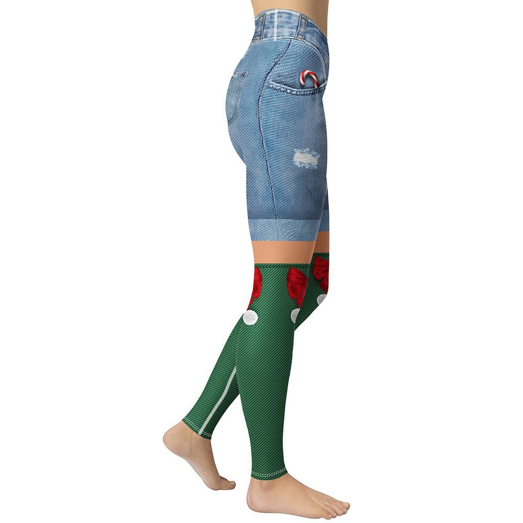 Christmas Denim Shorts Yoga Leggings