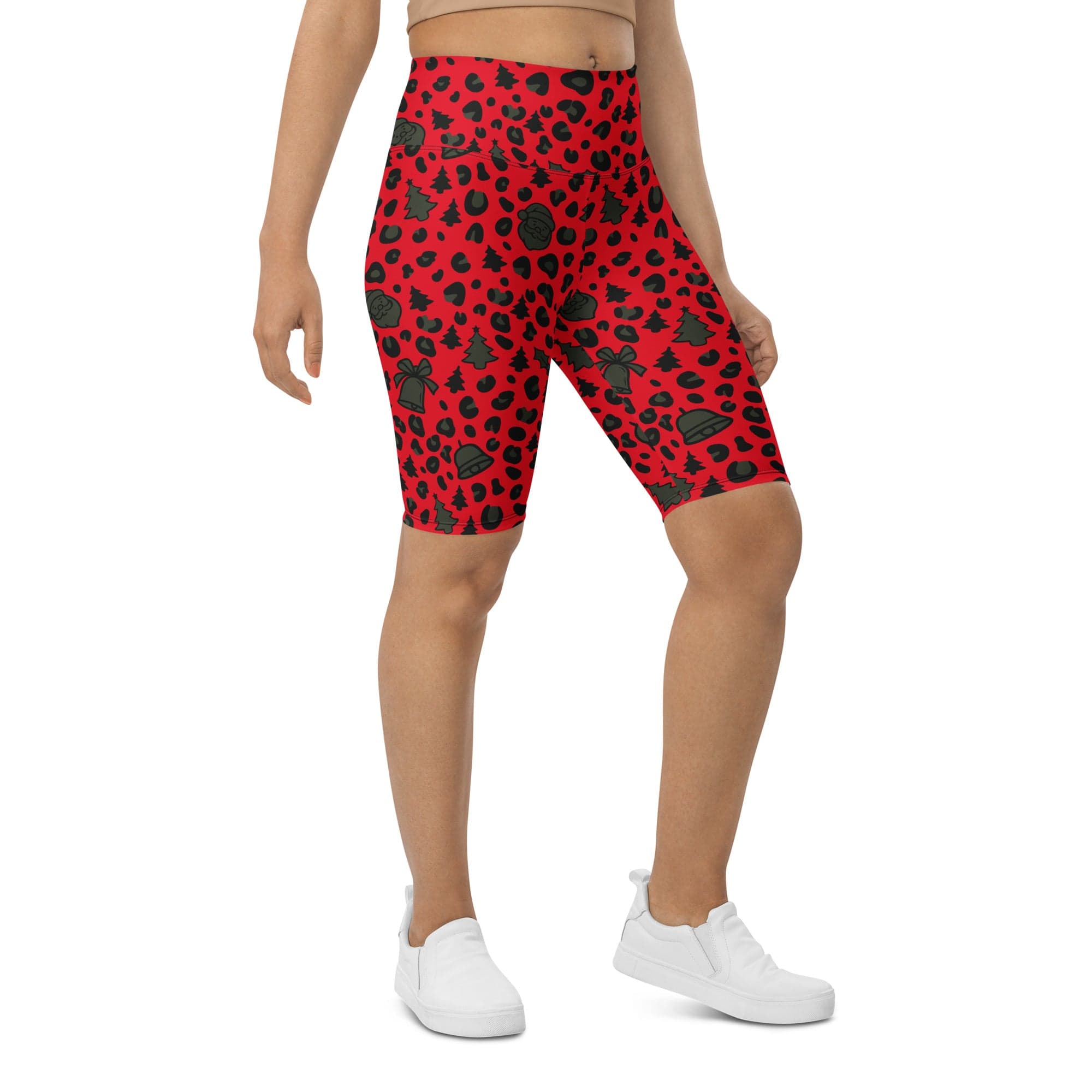 Christmas Leopard Biker Shorts