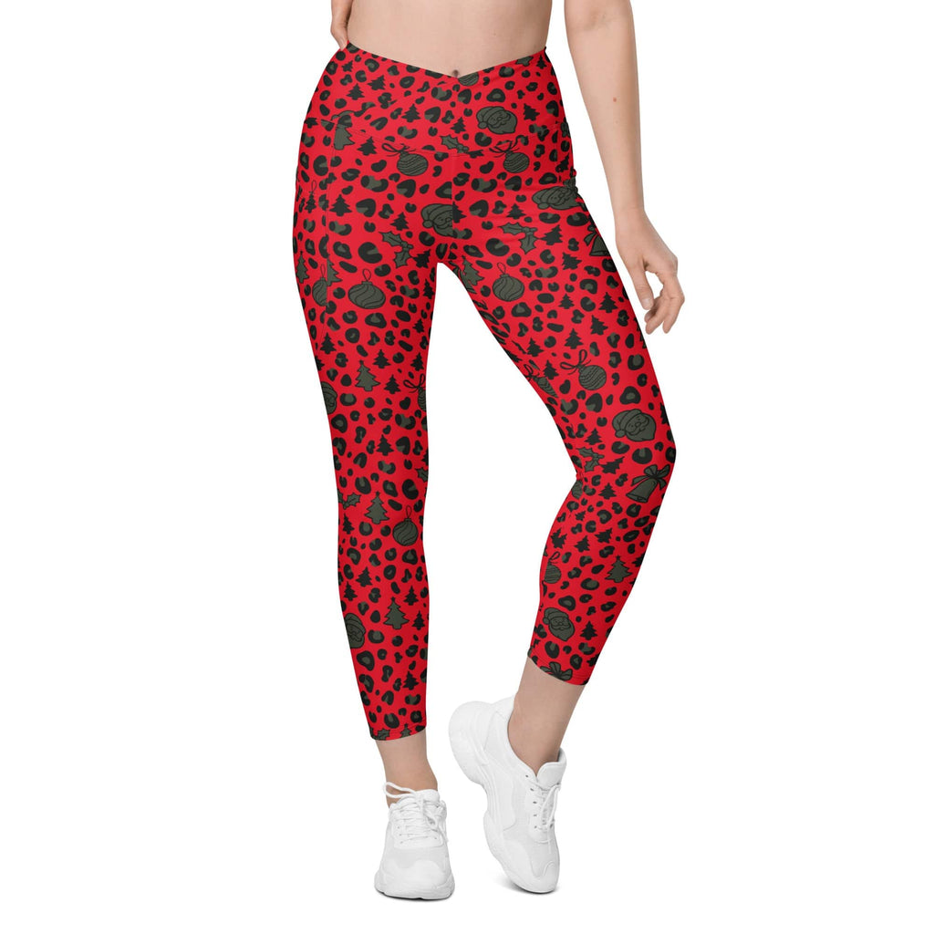 Christmas Leopard Crossover Leggings With Pockets