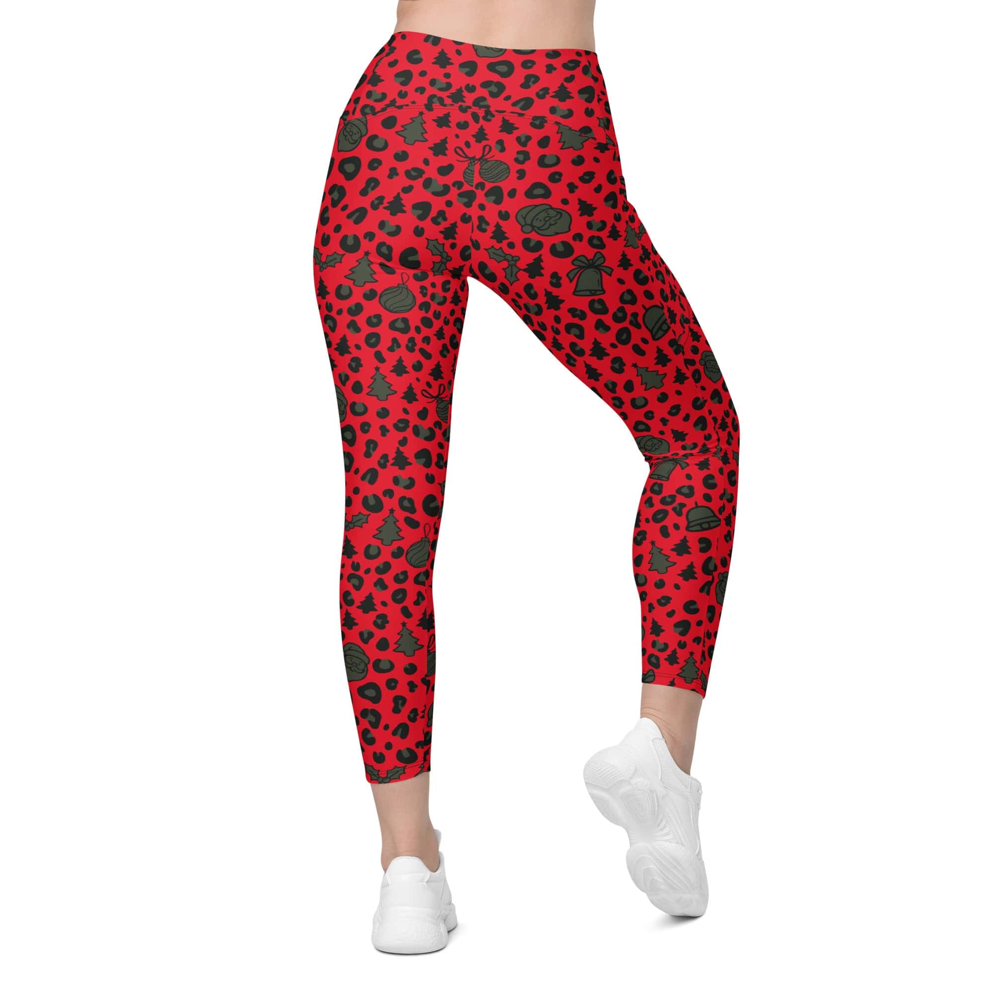 Christmas Leopard Crossover Leggings With Pockets