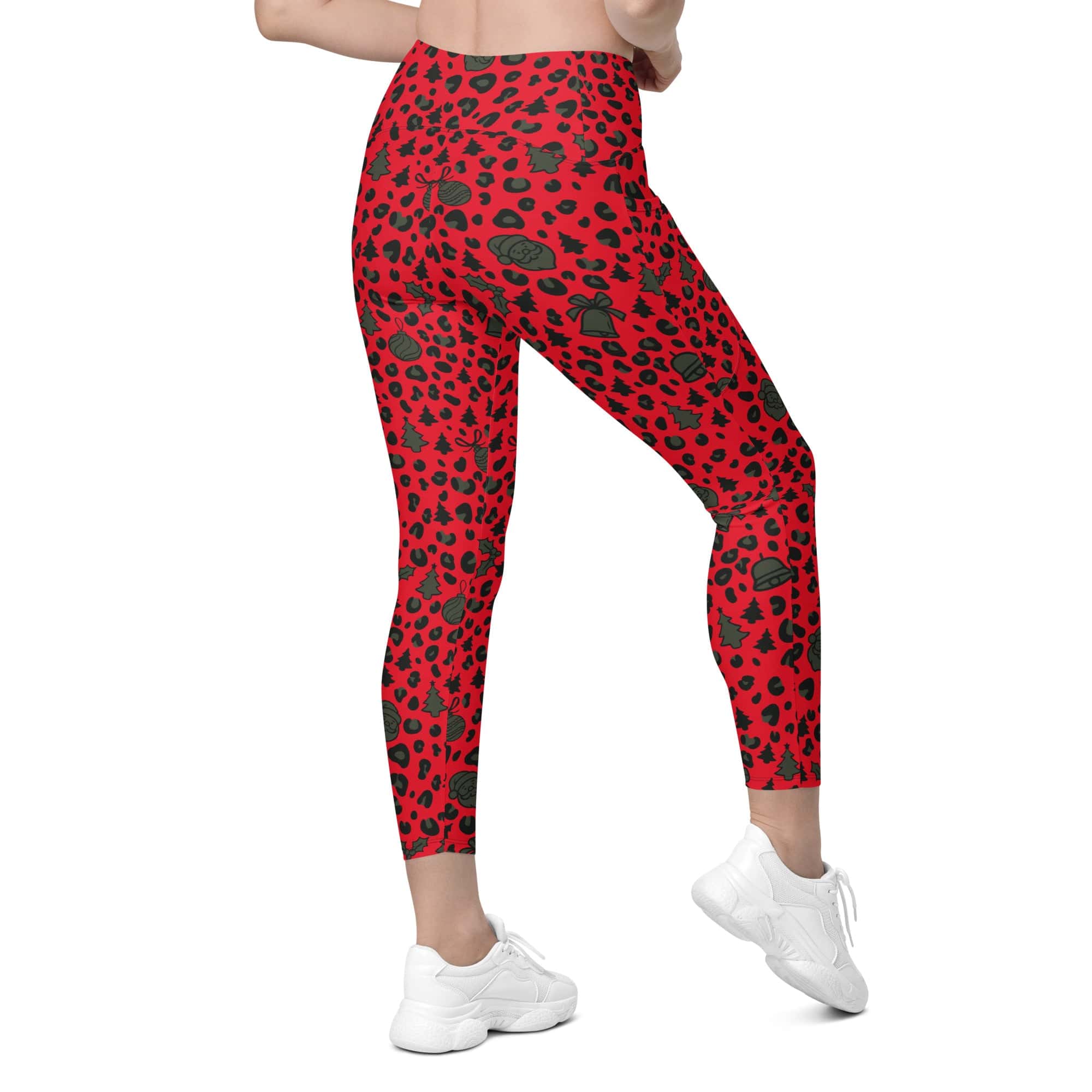 Christmas Leopard Crossover Leggings With Pockets