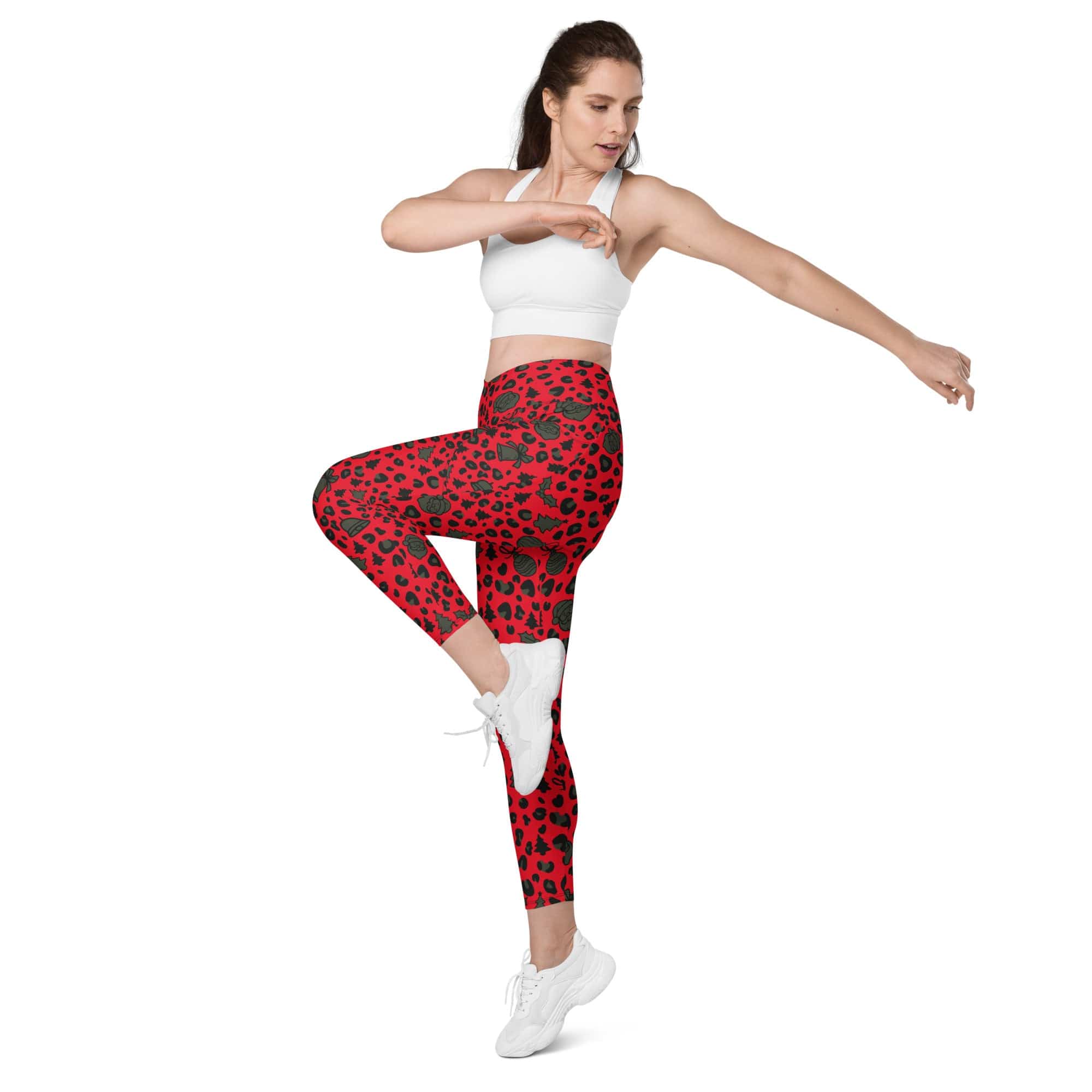 Christmas Leopard Crossover Leggings With Pockets