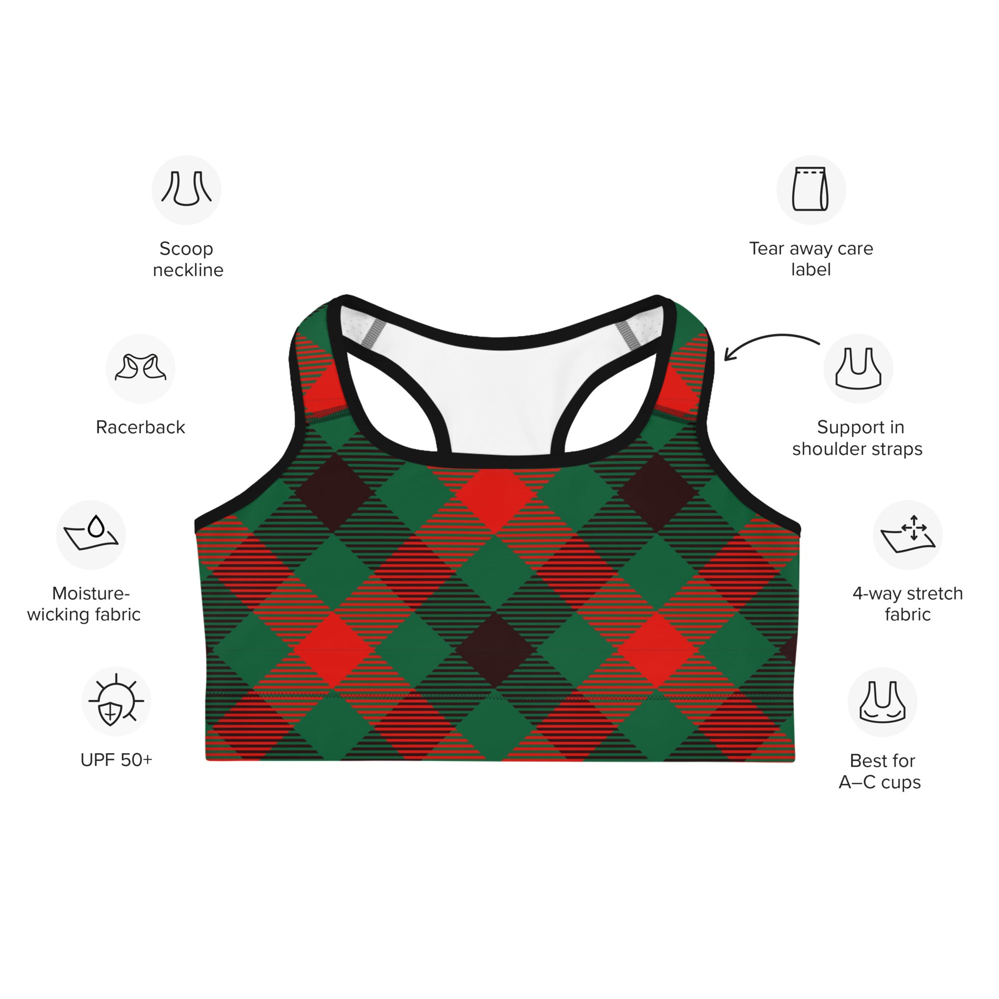 Christmas Plaid Sports Bra