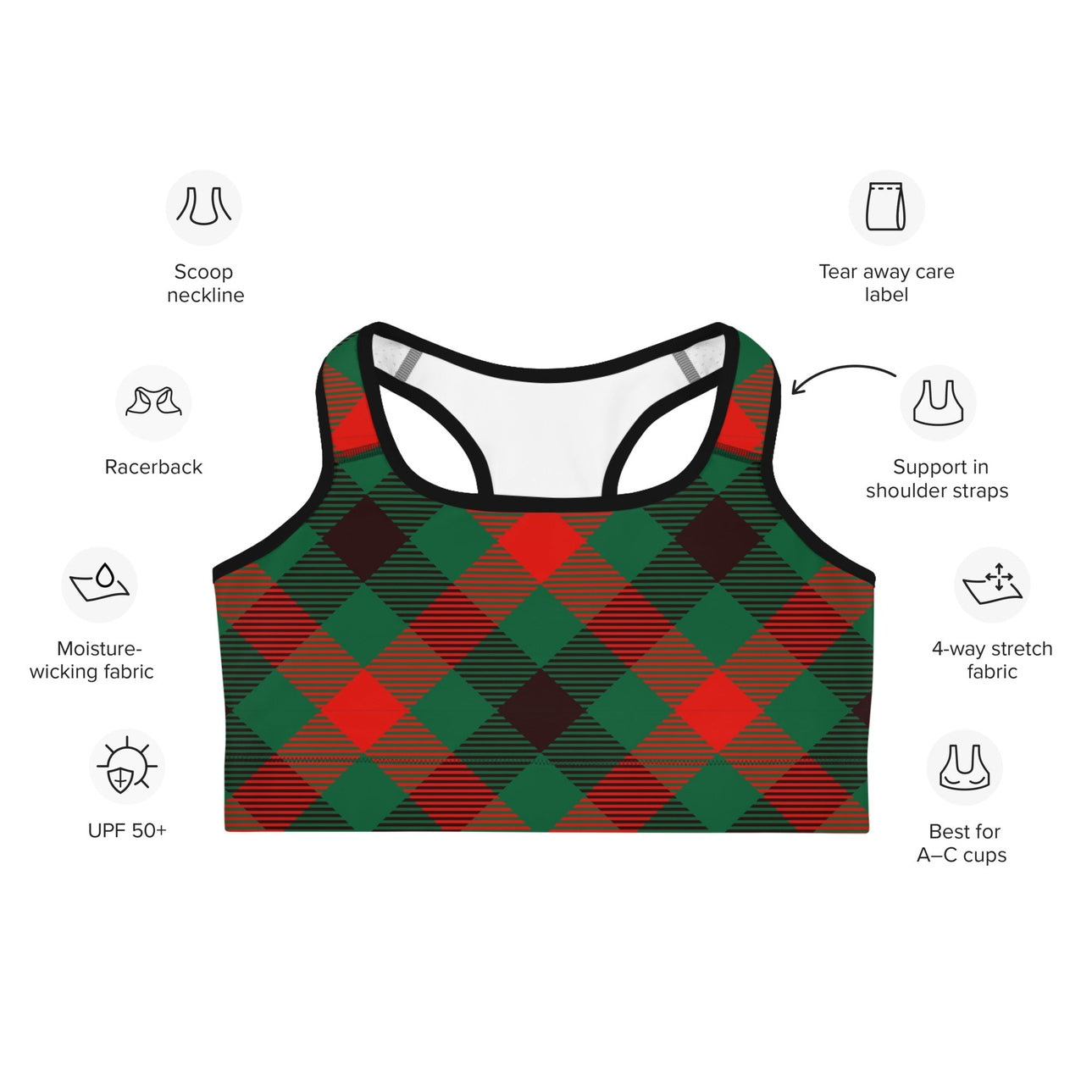 Christmas Plaid Sports Bra