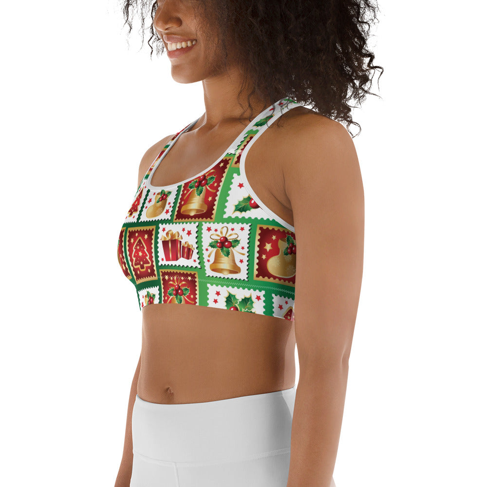 Christmas Stamps Sports Bra