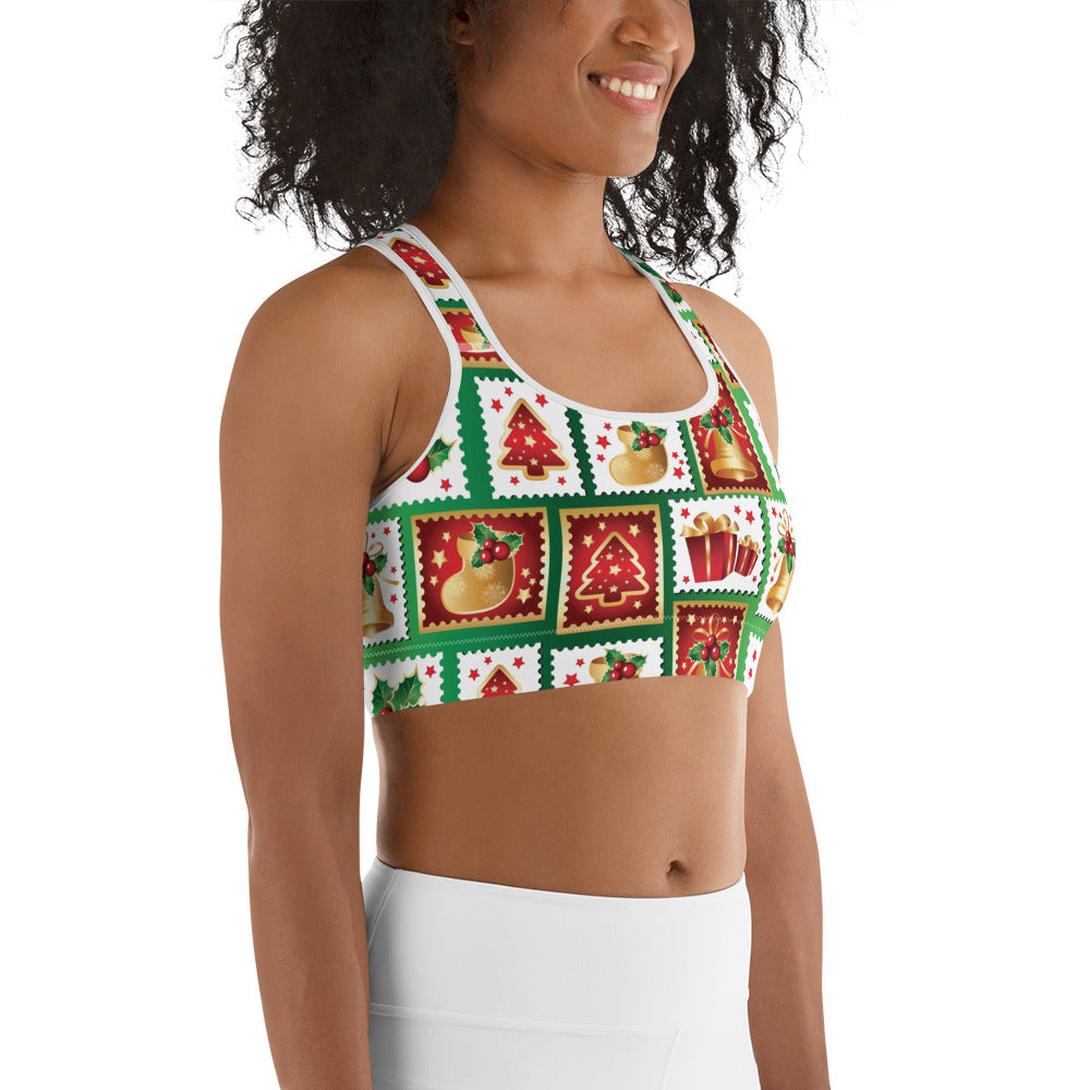 Christmas Stamps Sports Bra