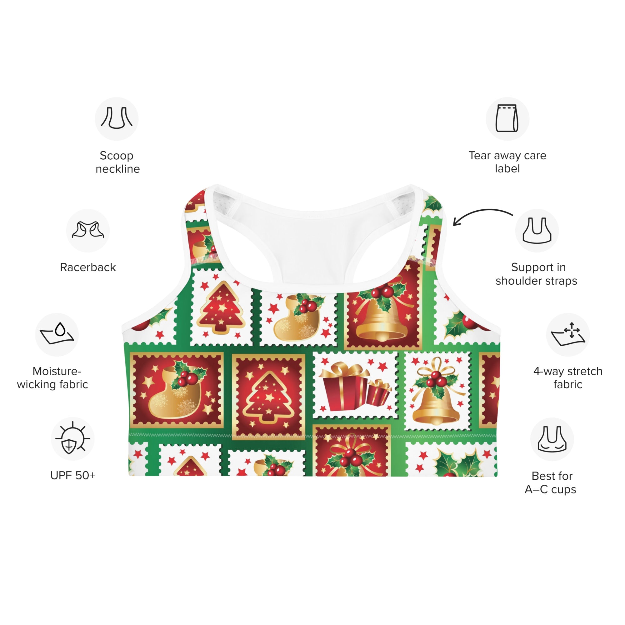 Christmas Stamps Sports Bra