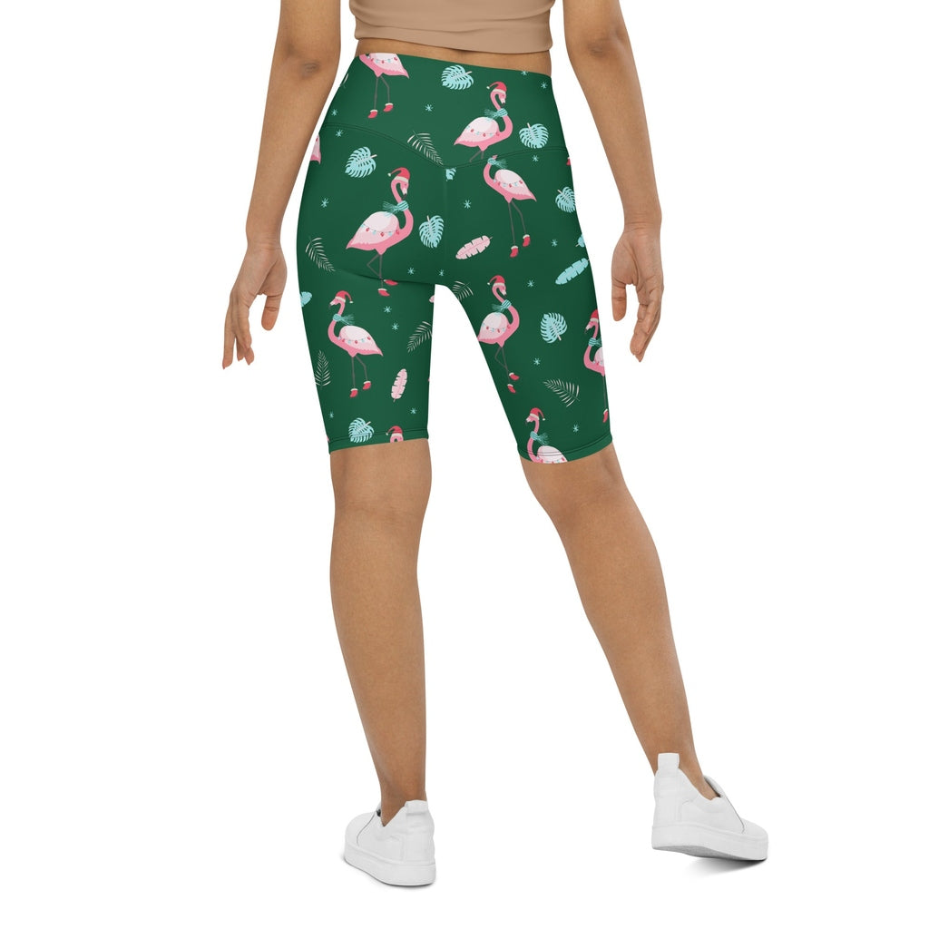 Christmassy Flamingos Biker Shorts