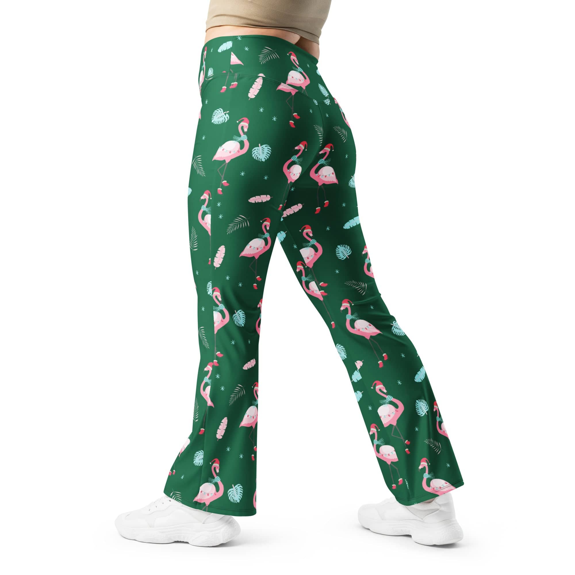 Christmassy Flamingos Flare Leggings