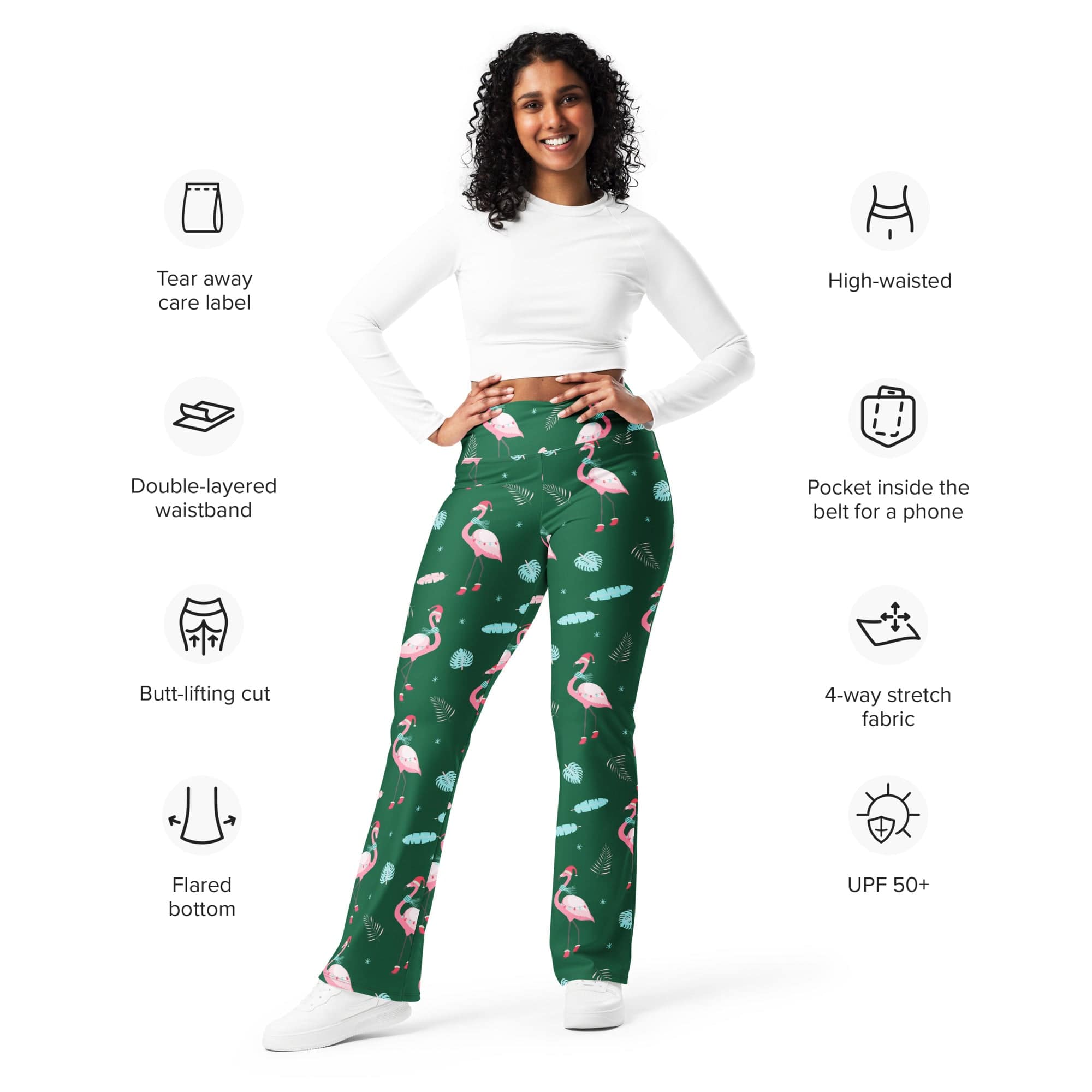 Christmassy Flamingos Flare Leggings
