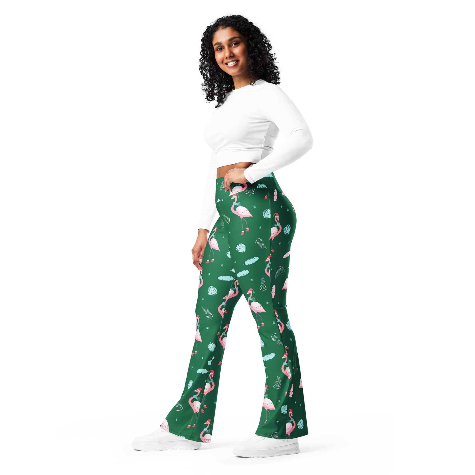 Christmassy Flamingos Flare Leggings