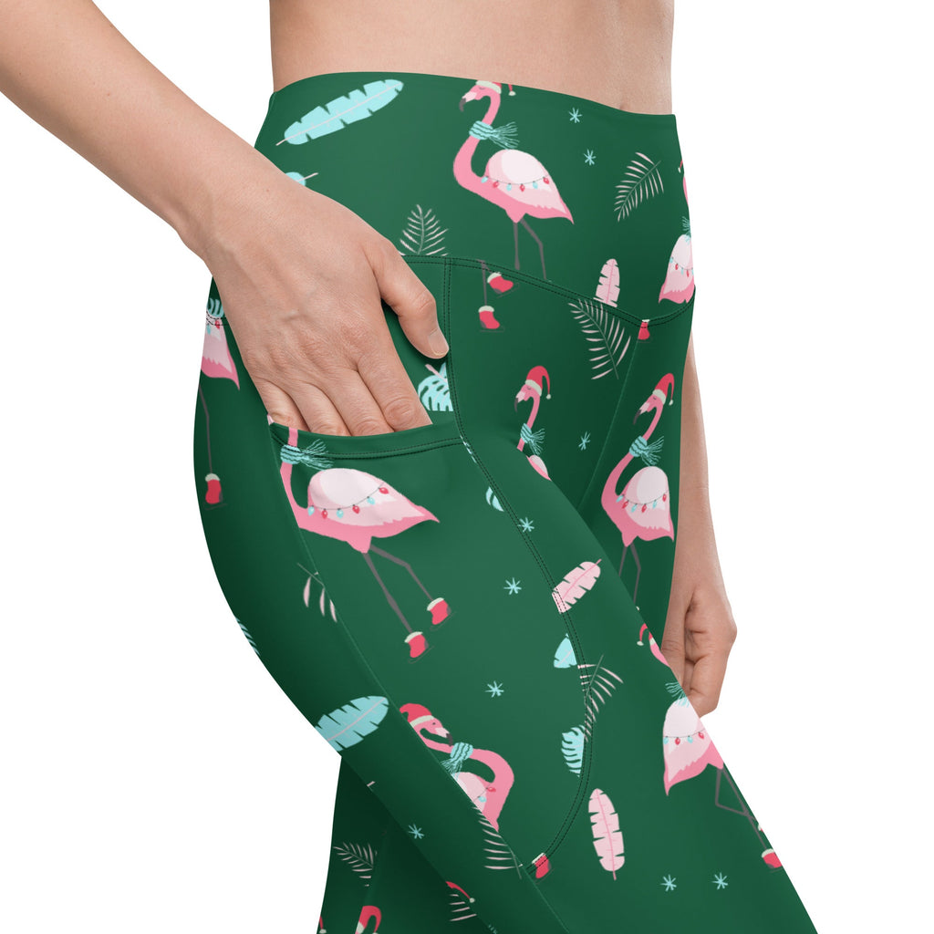 Christmassy Flamingos Leggings With Pockets