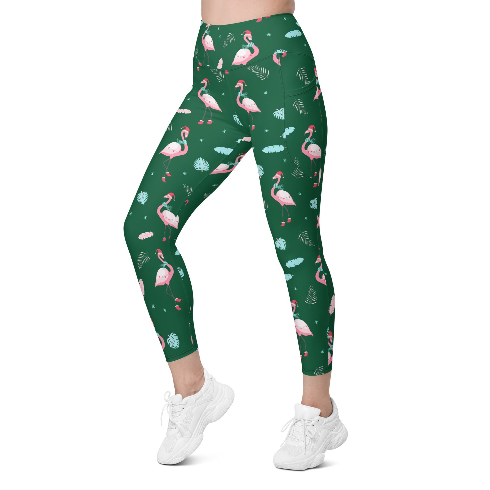 Christmassy Flamingos Leggings With Pockets