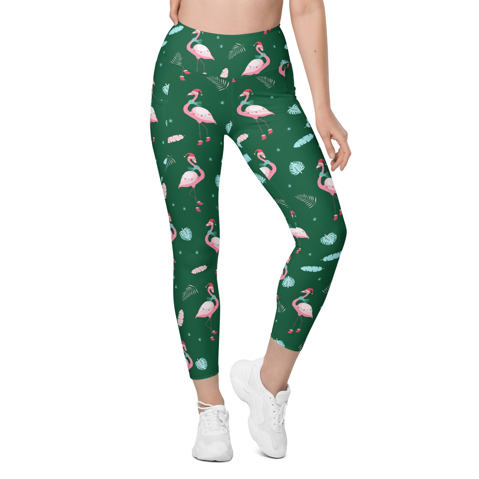 Christmassy Flamingos Leggings With Pockets