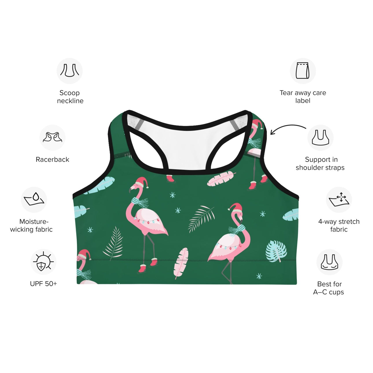 Christmassy Flamingos Sports Bra