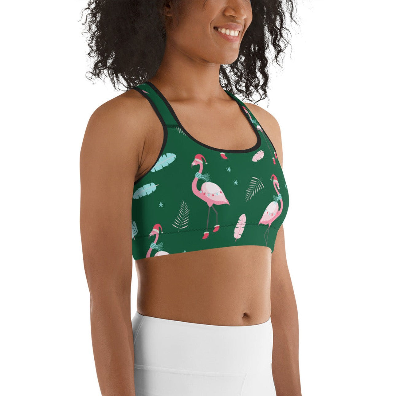 Christmassy Flamingos Sports Bra
