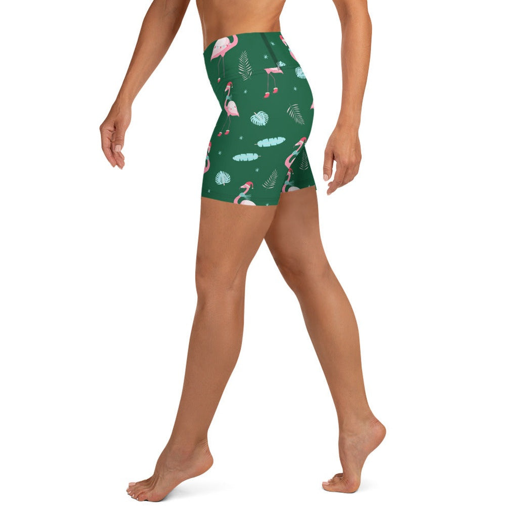 Christmassy Flamingos Yoga Shorts