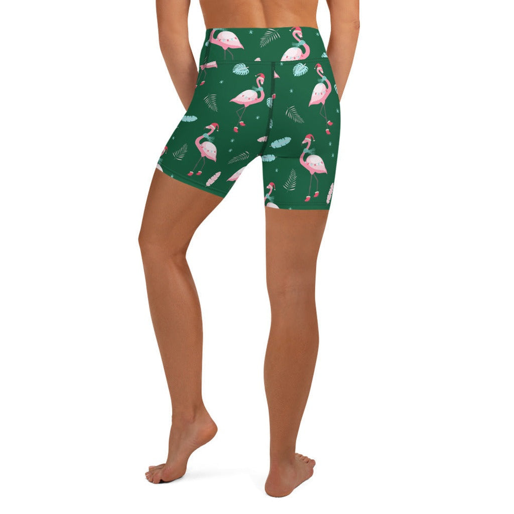 Christmassy Flamingos Yoga Shorts