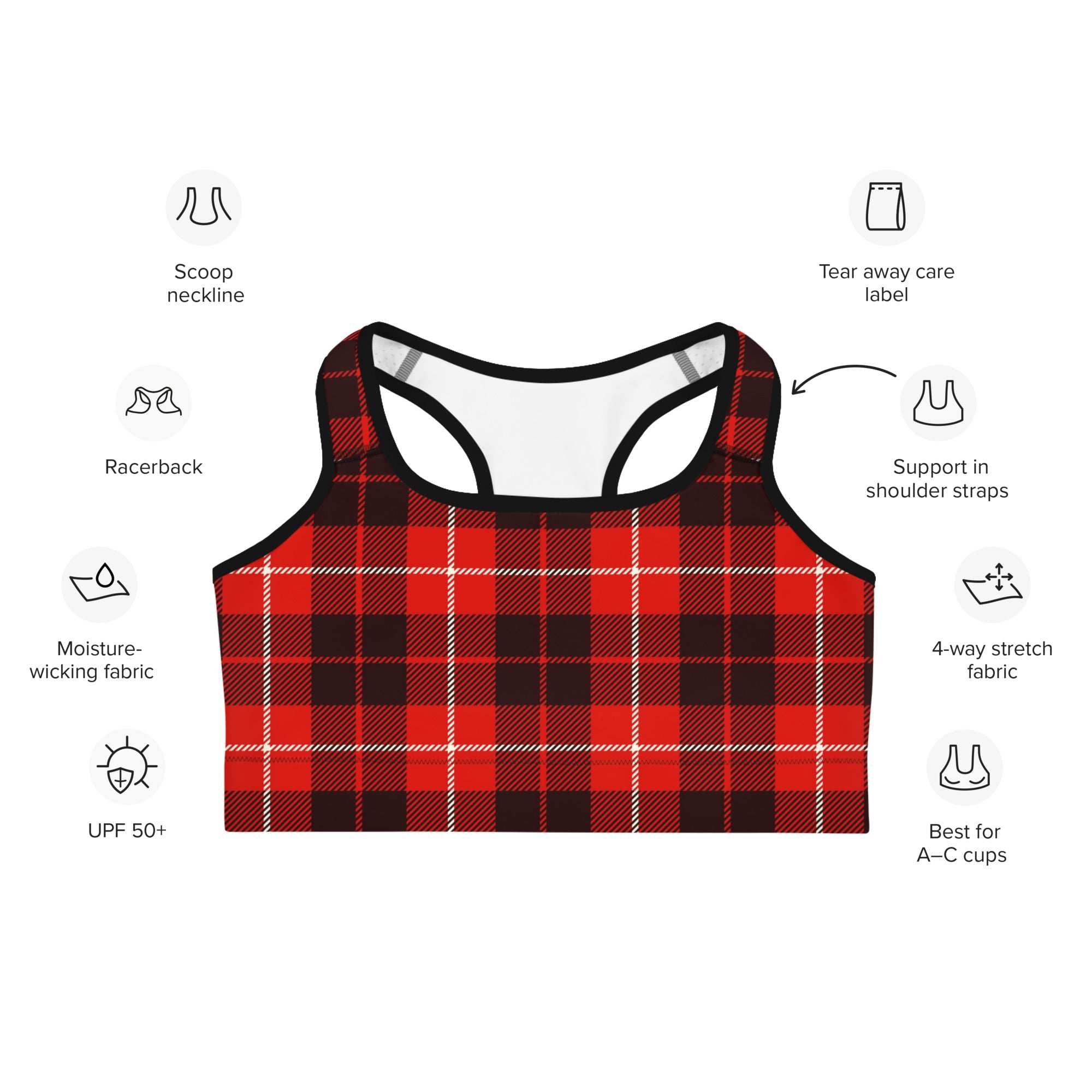 Classic Red Tartan Sports Bra