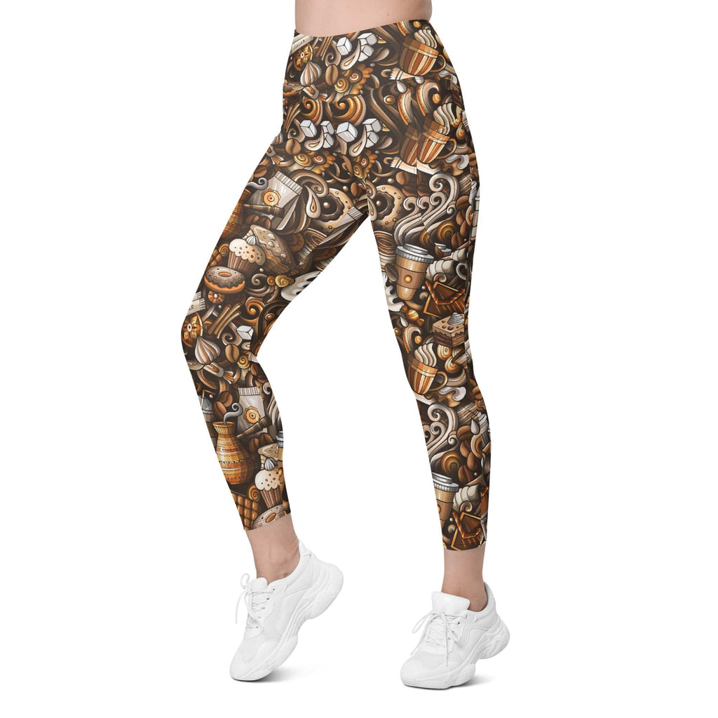 Coffee Shop Print Leggings With Pockets