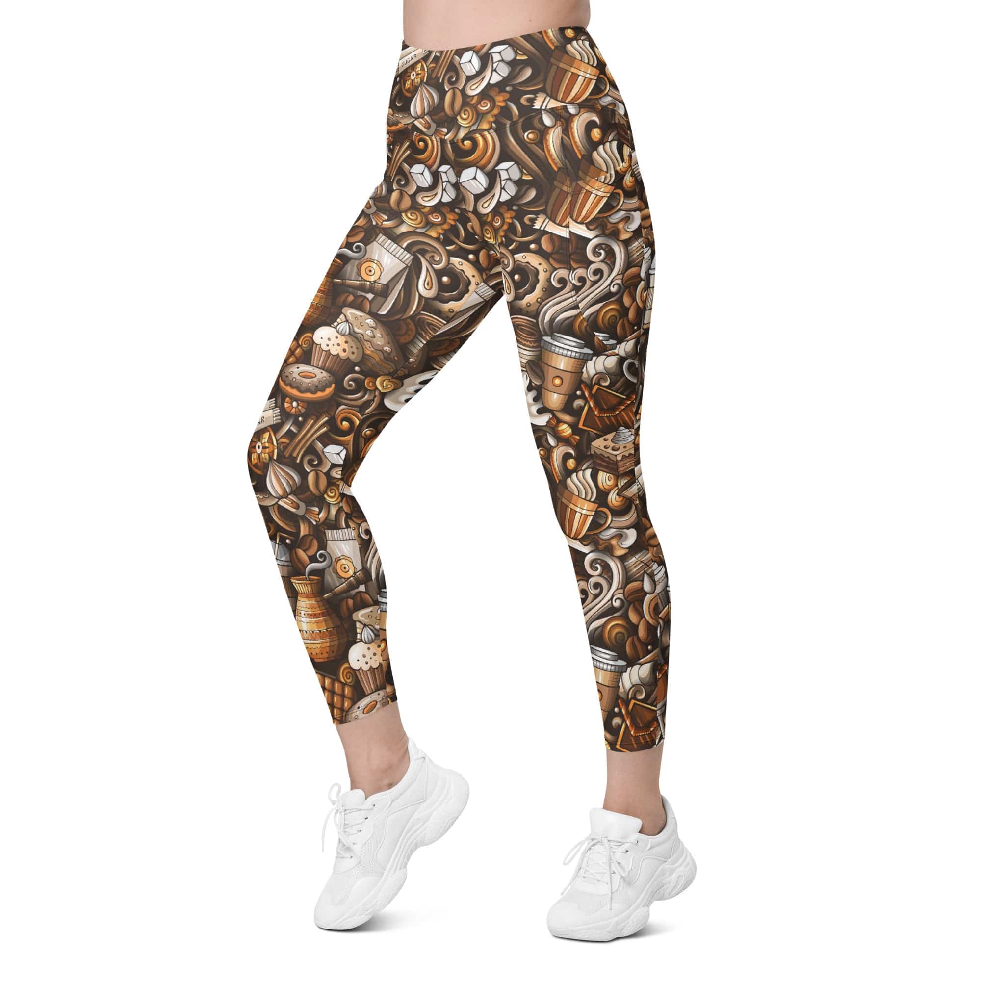 Coffee Shop Print Leggings With Pockets