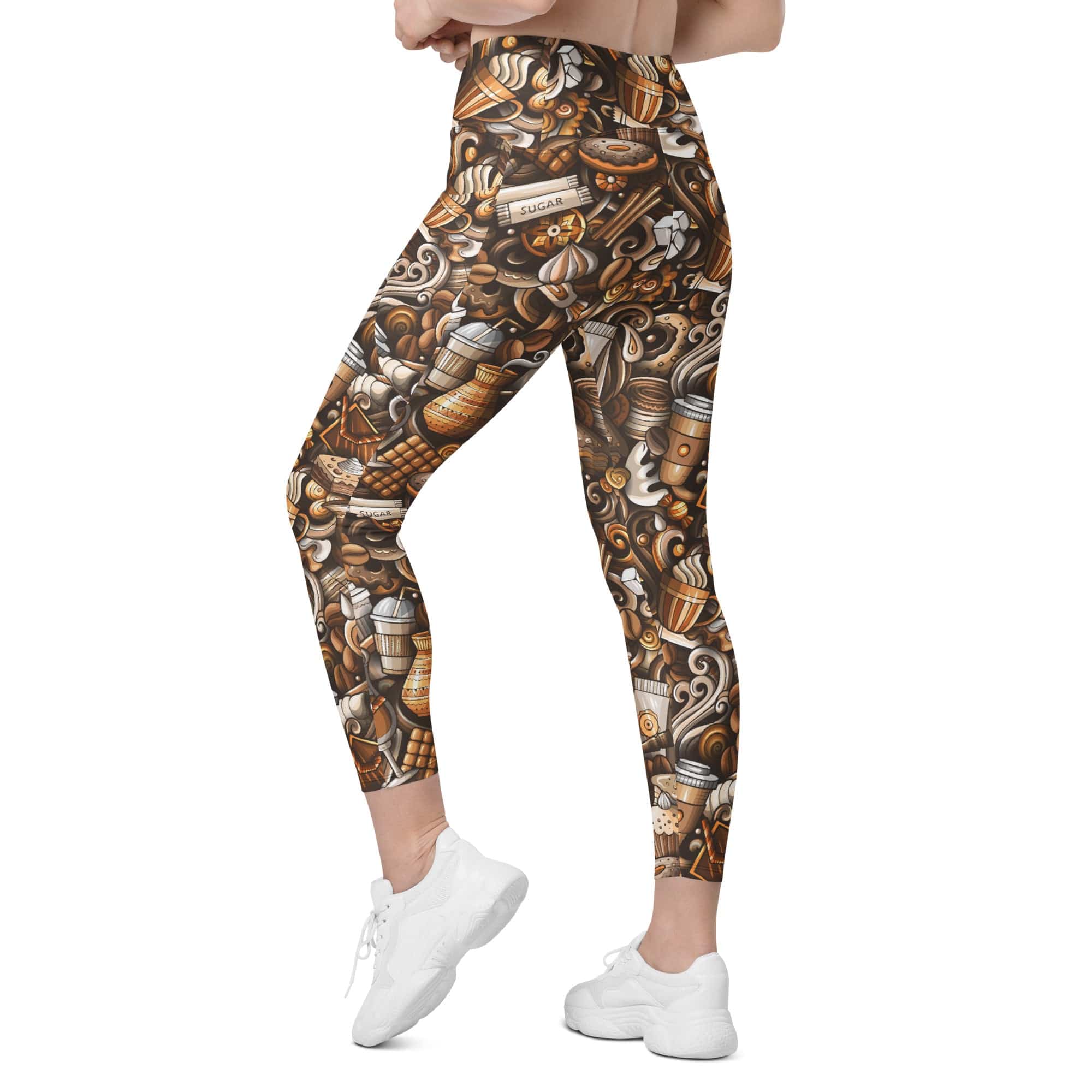 Coffee Shop Print Leggings With Pockets