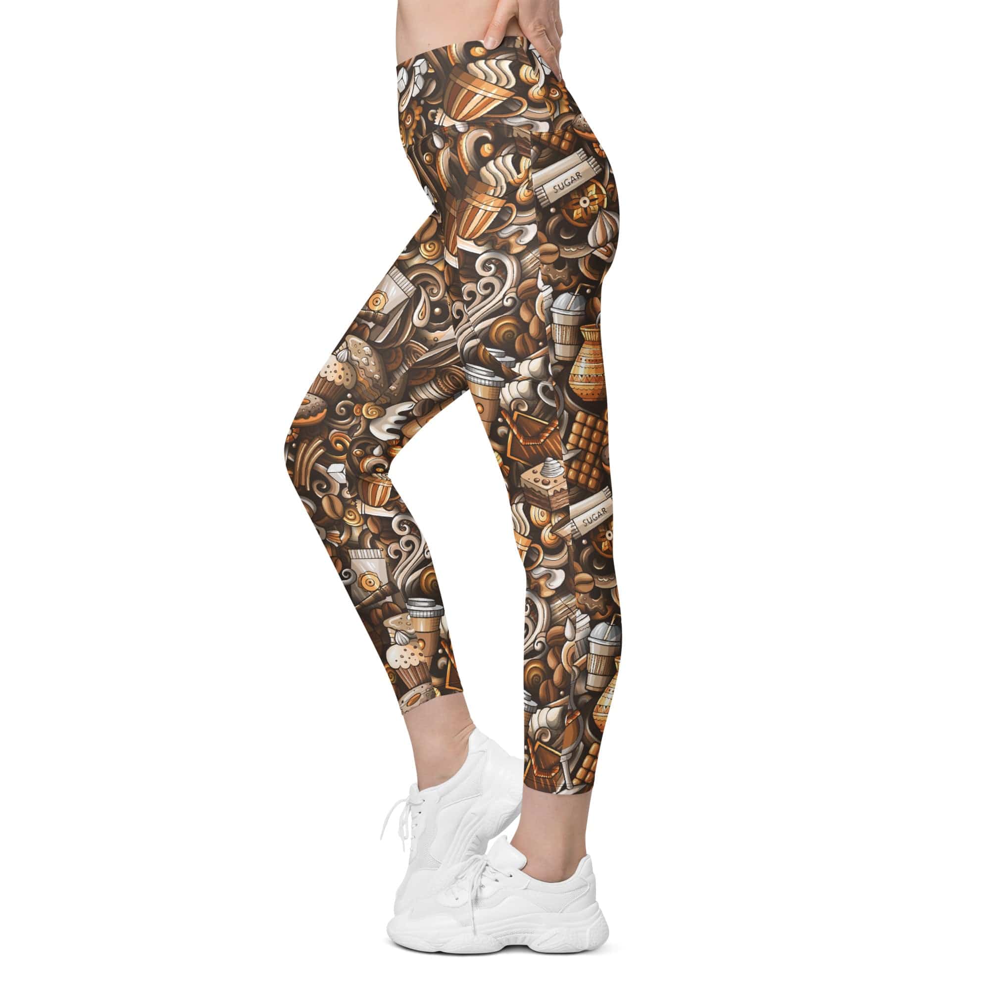 Coffee Shop Print Leggings With Pockets
