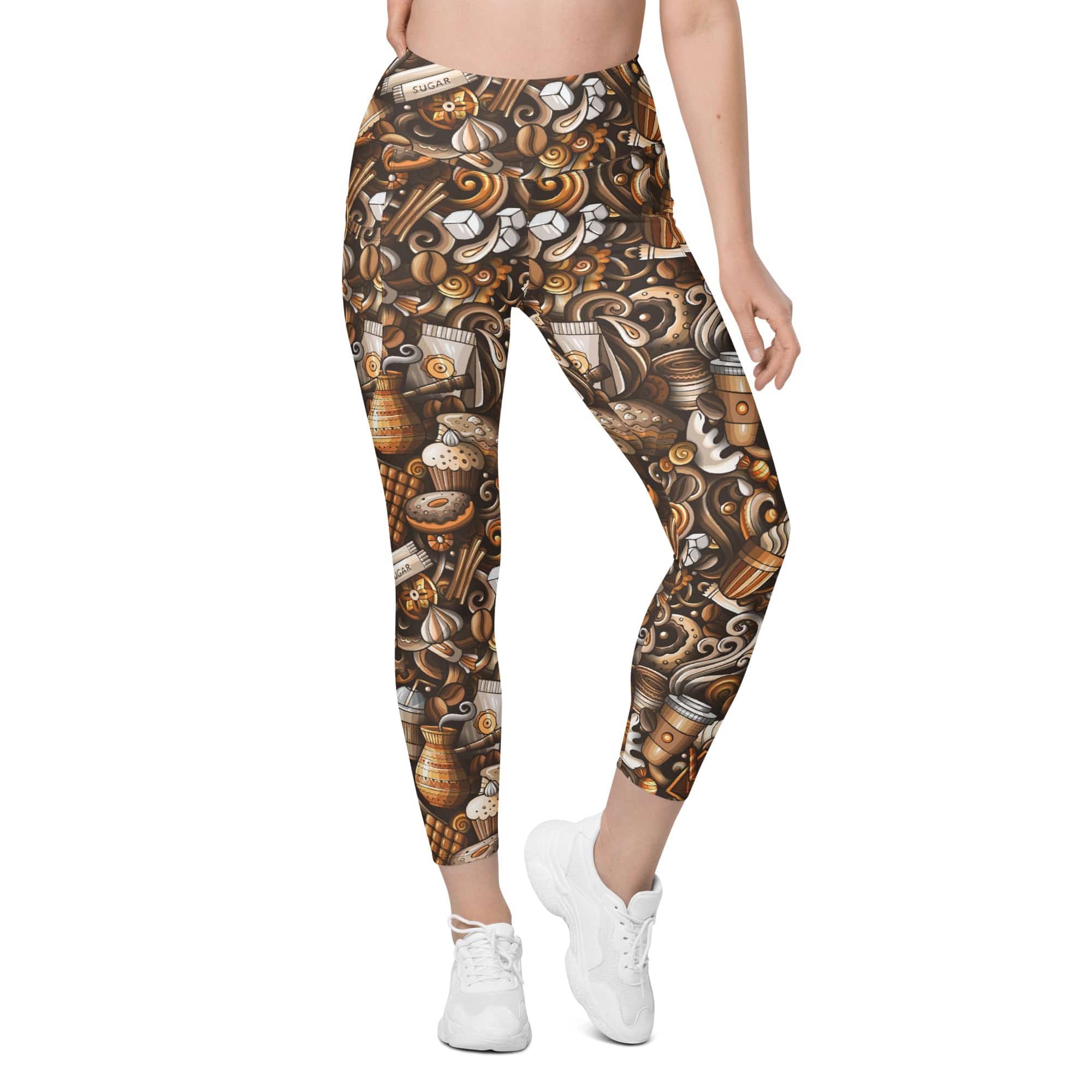 Coffee Shop Print Leggings With Pockets