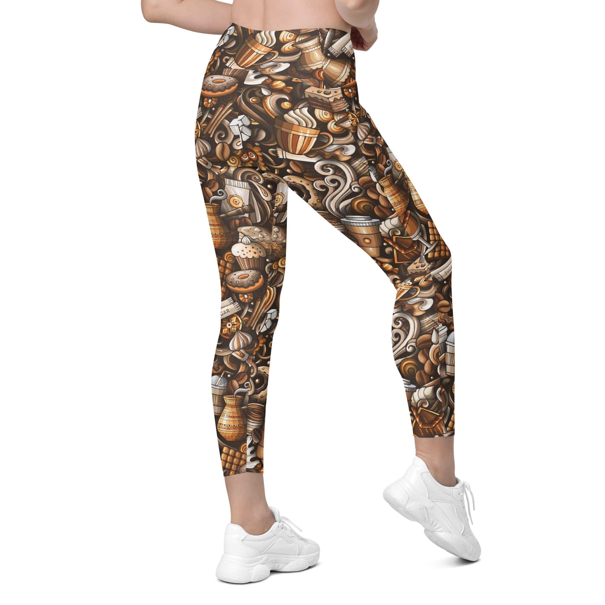Coffee Shop Print Leggings With Pockets