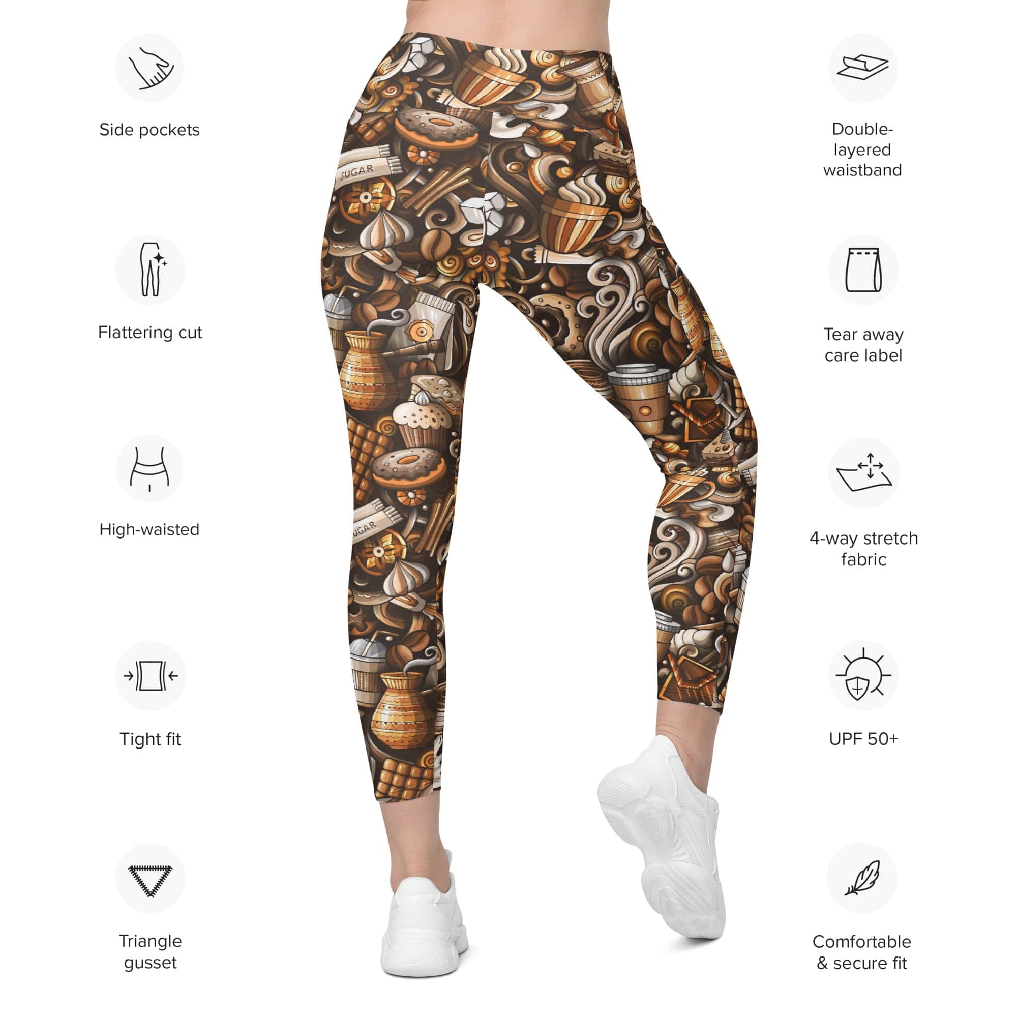 Coffee Shop Print Leggings With Pockets