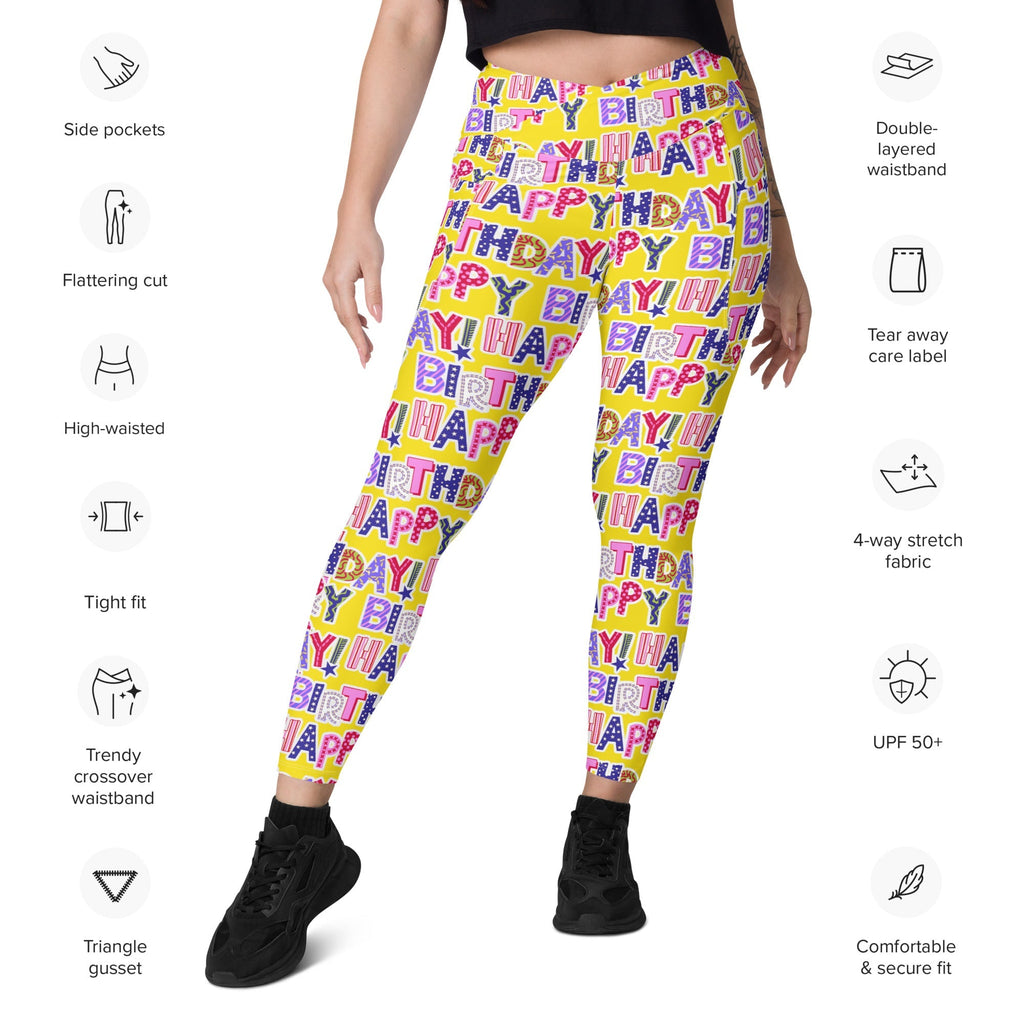 Colorful Birthday Crossover Leggings With Pockets