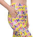 Colorful Birthday Crossover Leggings With Pockets