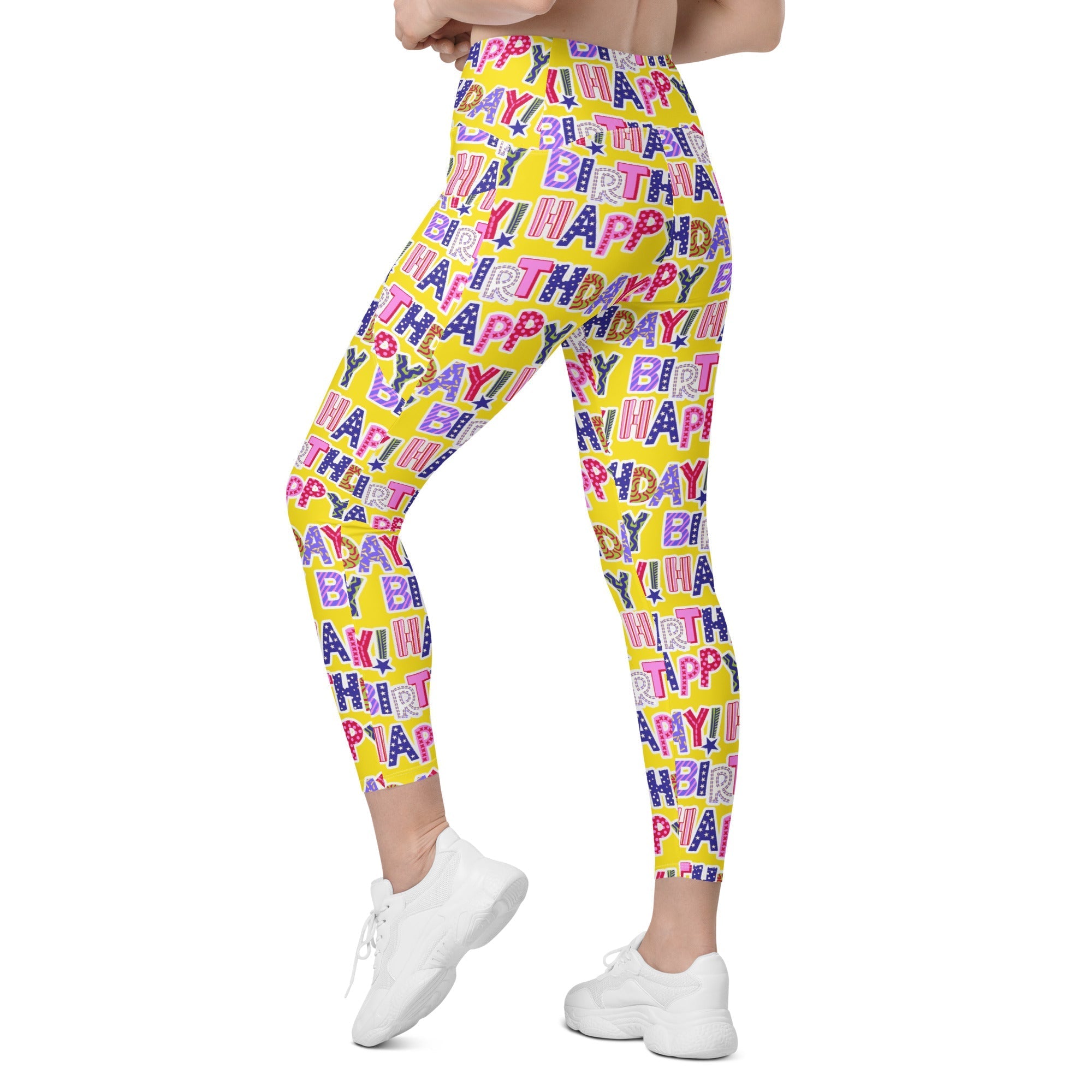 Colorful Birthday Crossover Leggings With Pockets