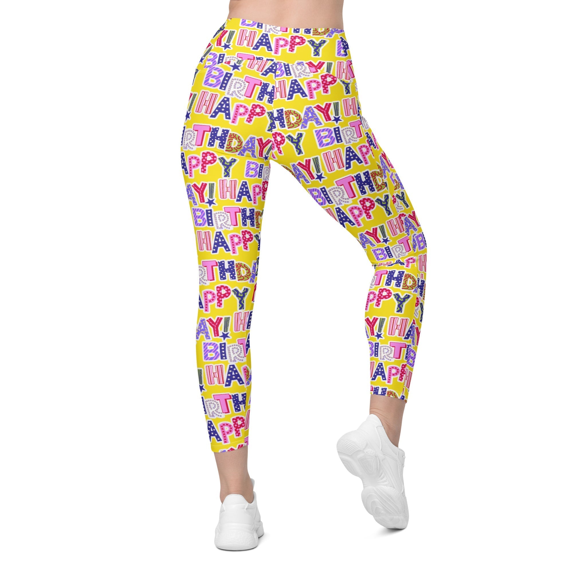 Colorful Birthday Crossover Leggings With Pockets