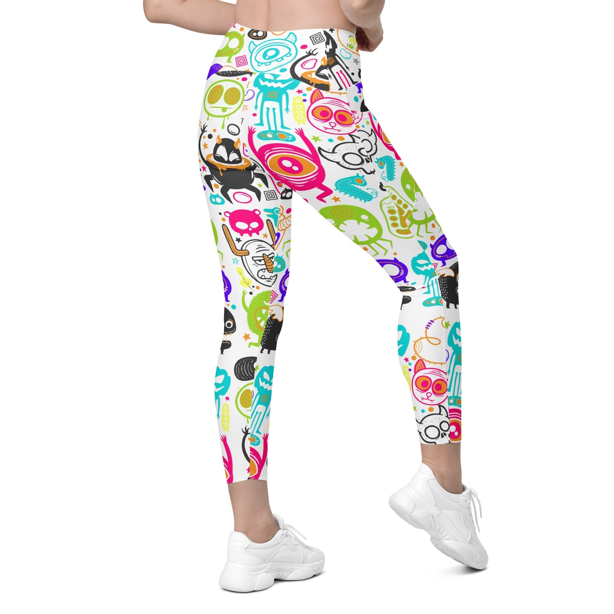 Colorful Doodles Crossover Leggings With Pockets