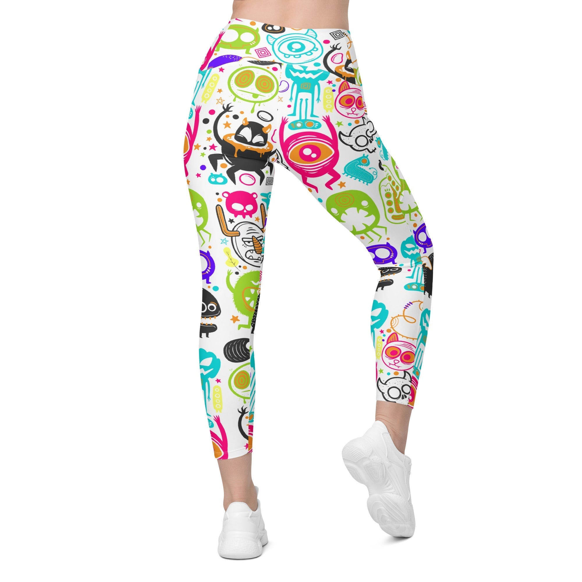 Colorful Doodles Crossover Leggings With Pockets