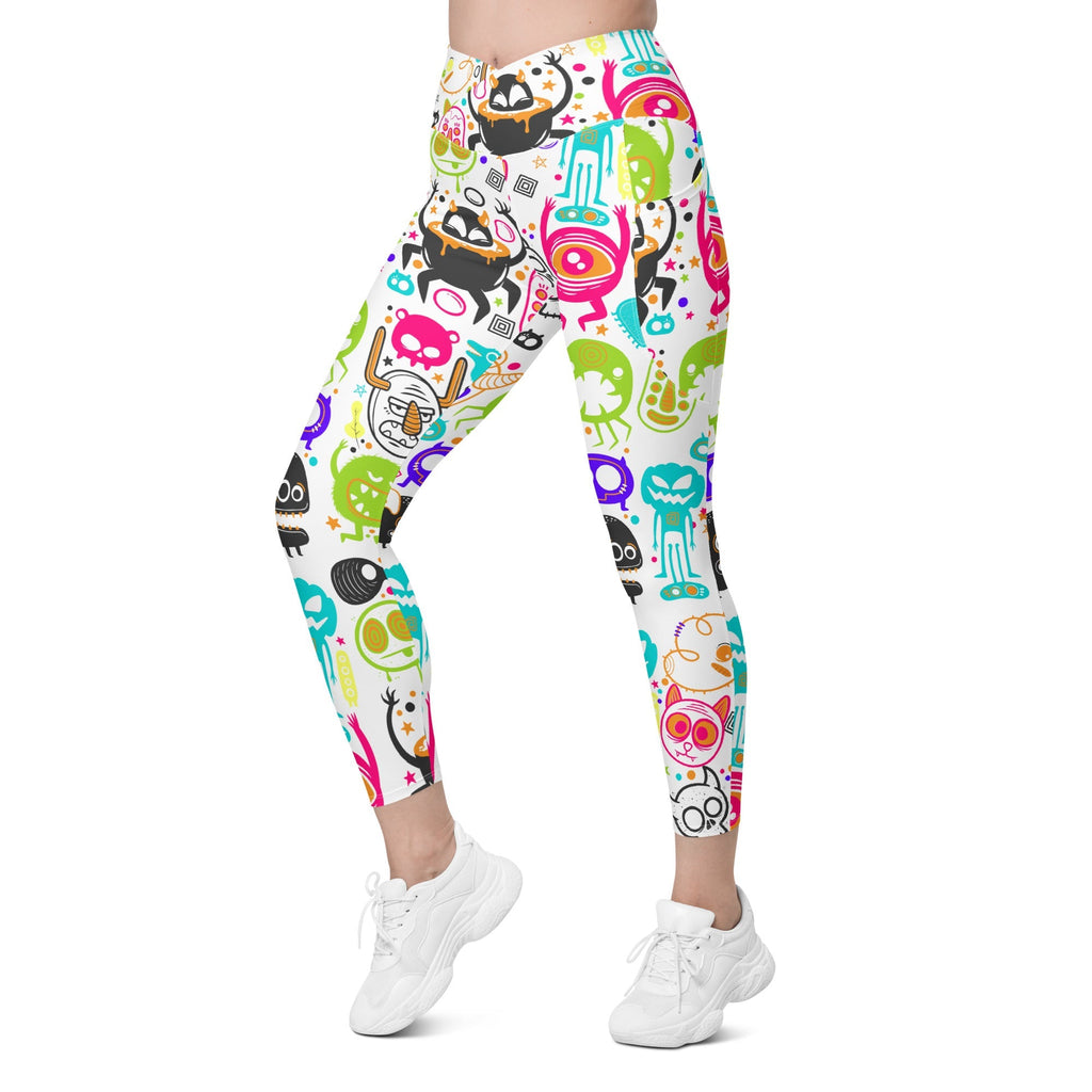 Colorful Doodles Crossover Leggings With Pockets