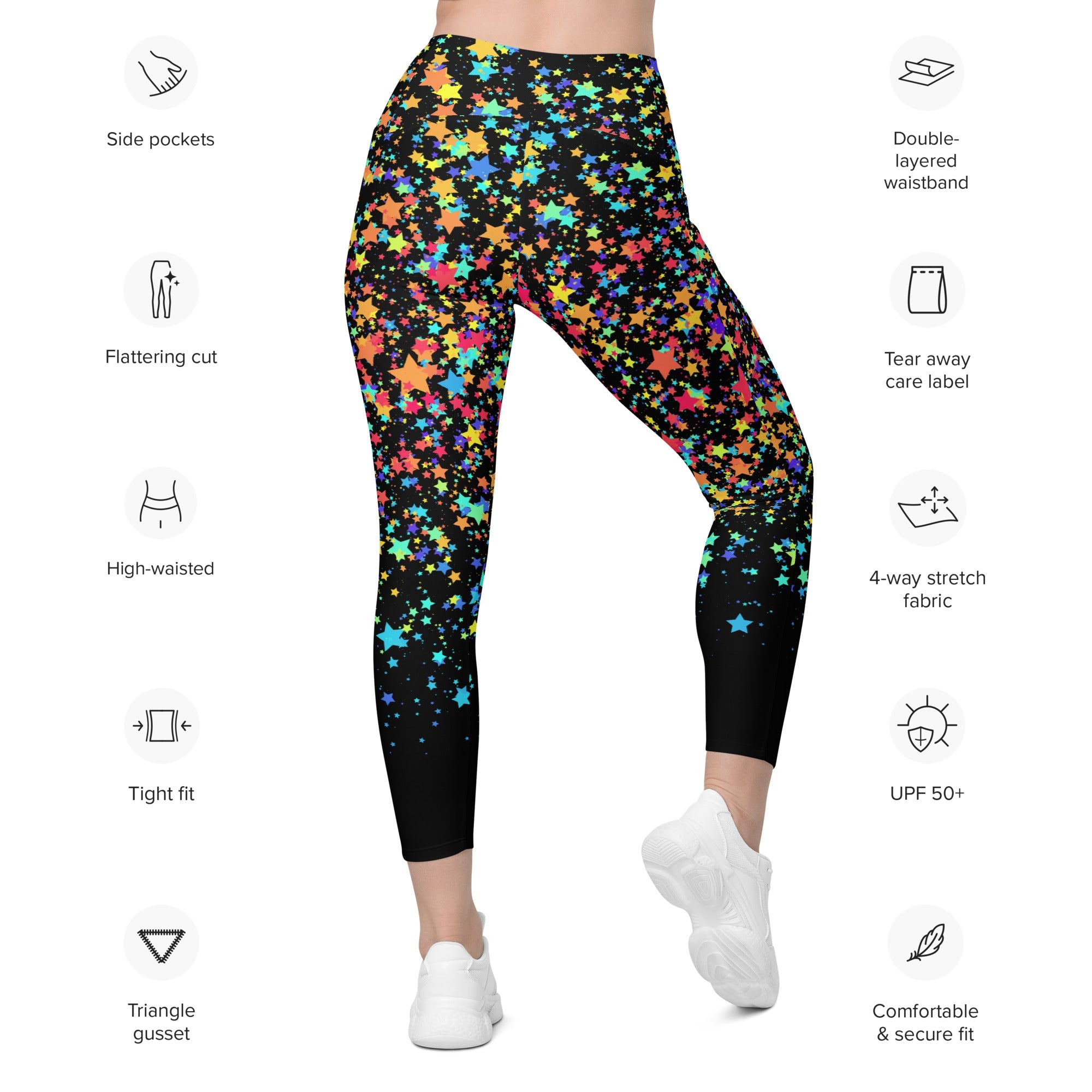 Colorful Gradient Stars Leggings with Pockets