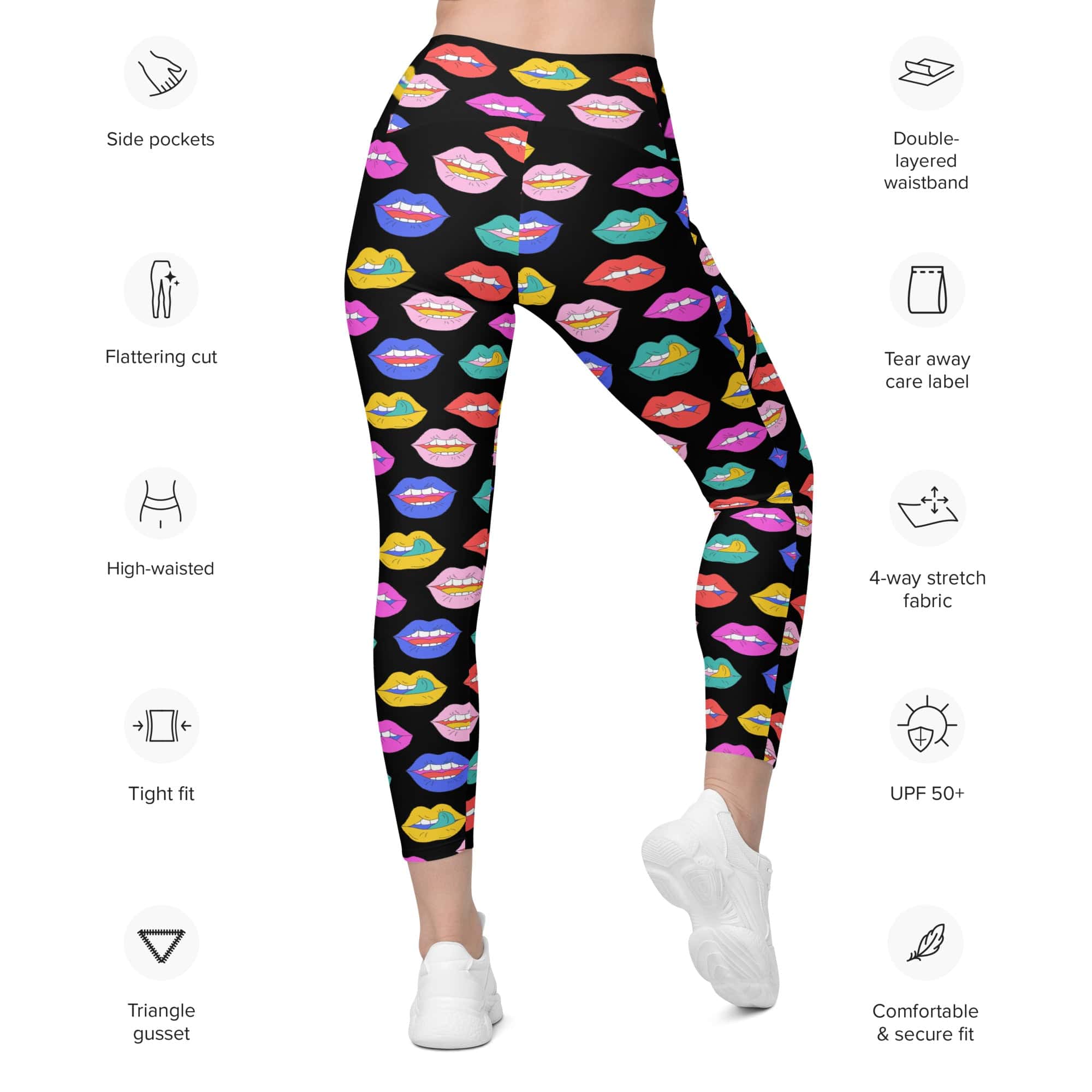 Colorful Lips Leggings With Pockets