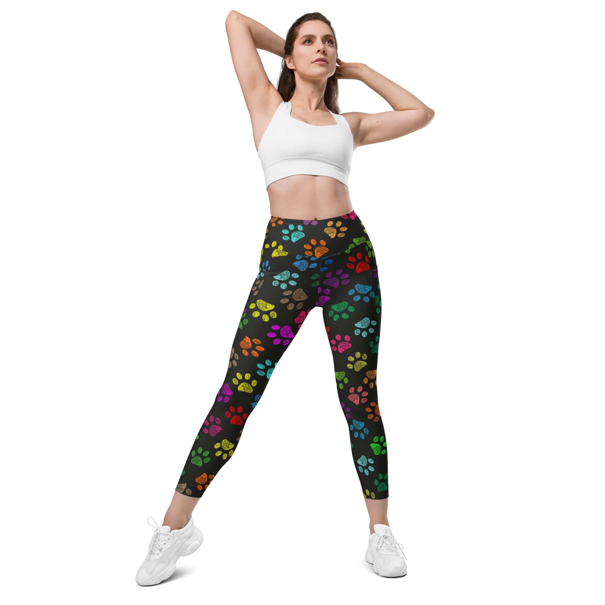 Colorful Paw Pattern Leggings With Pockets