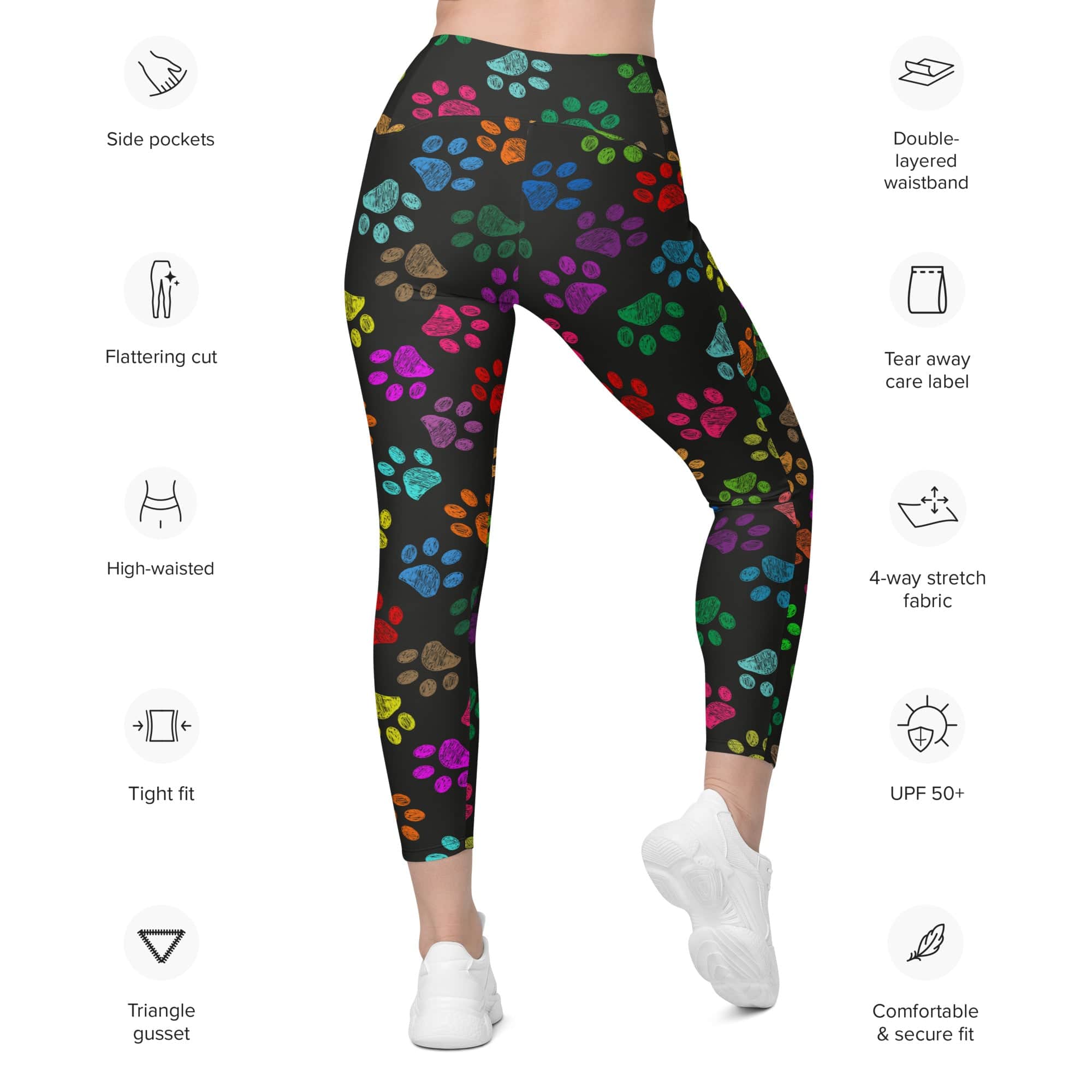 Colorful Paw Pattern Leggings With Pockets