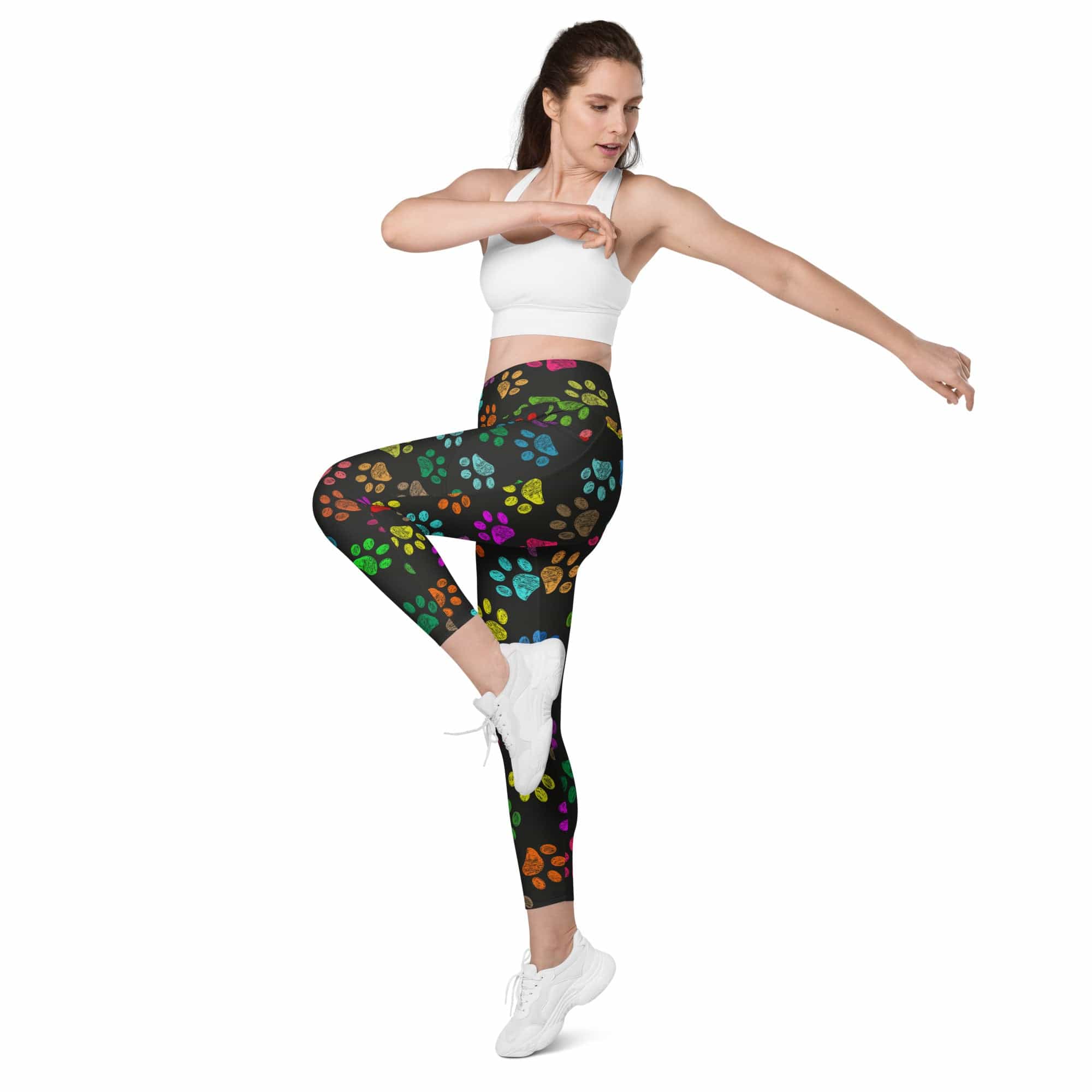 Colorful Paw Pattern Leggings With Pockets