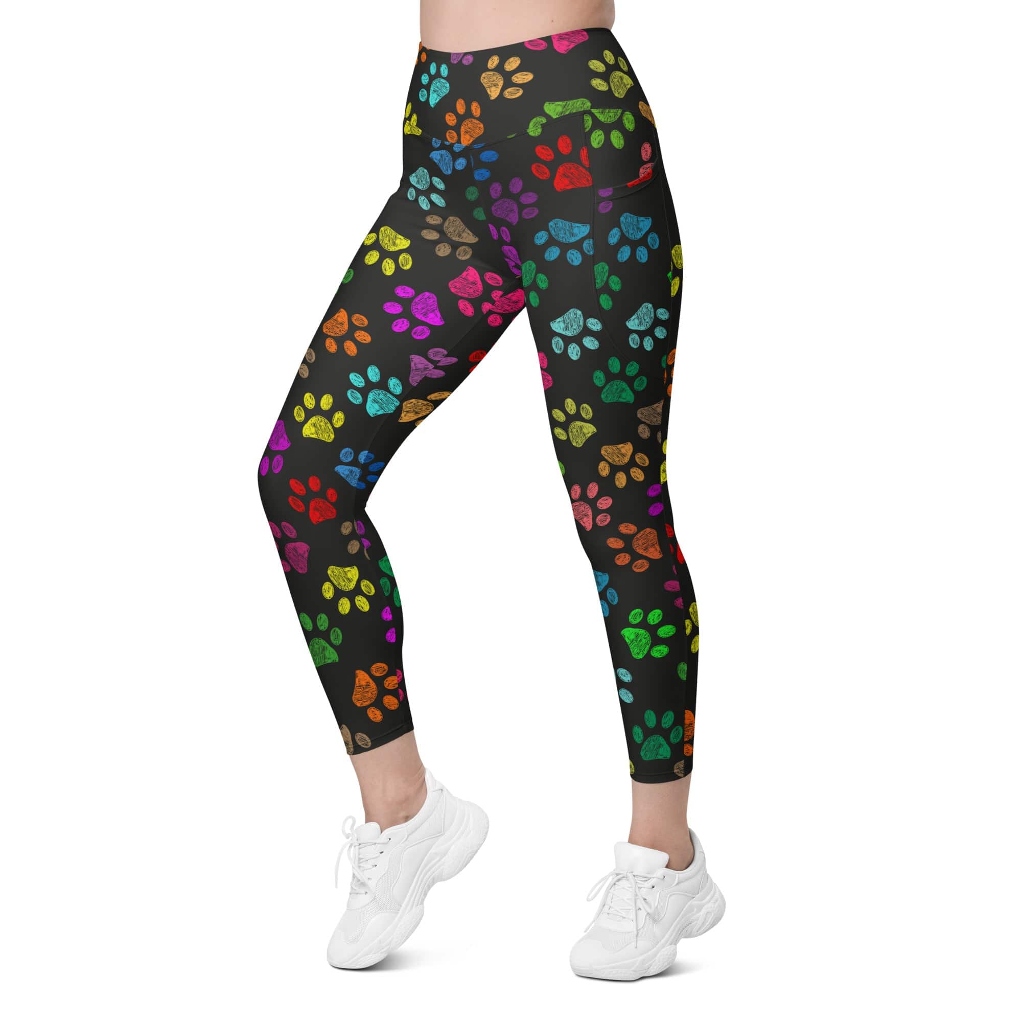 Colorful Paw Pattern Leggings With Pockets