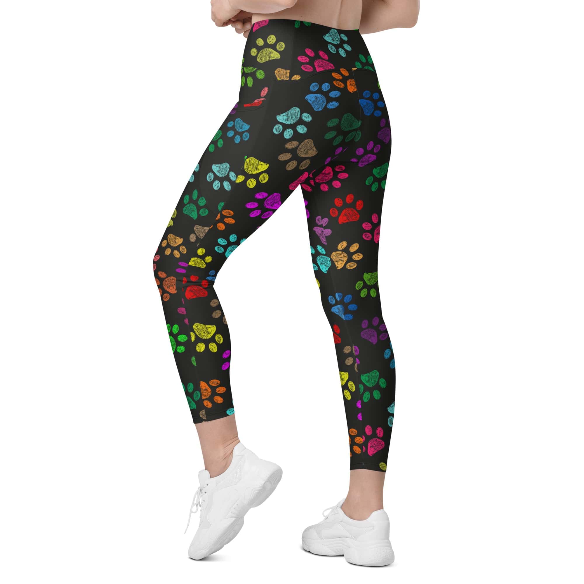 Colorful Paw Pattern Leggings With Pockets