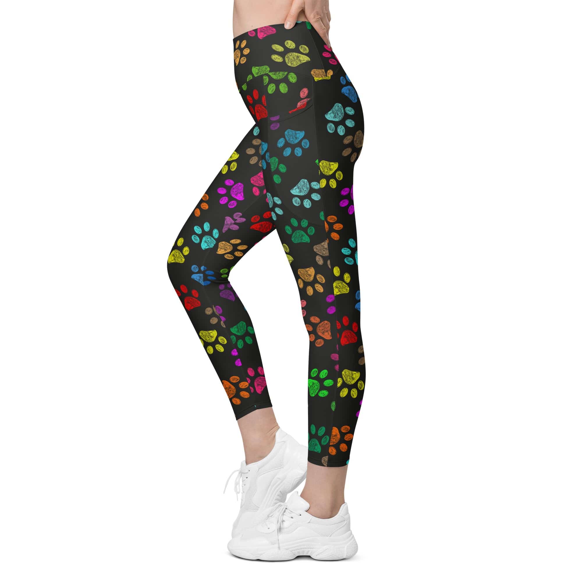 Colorful Paw Pattern Leggings With Pockets