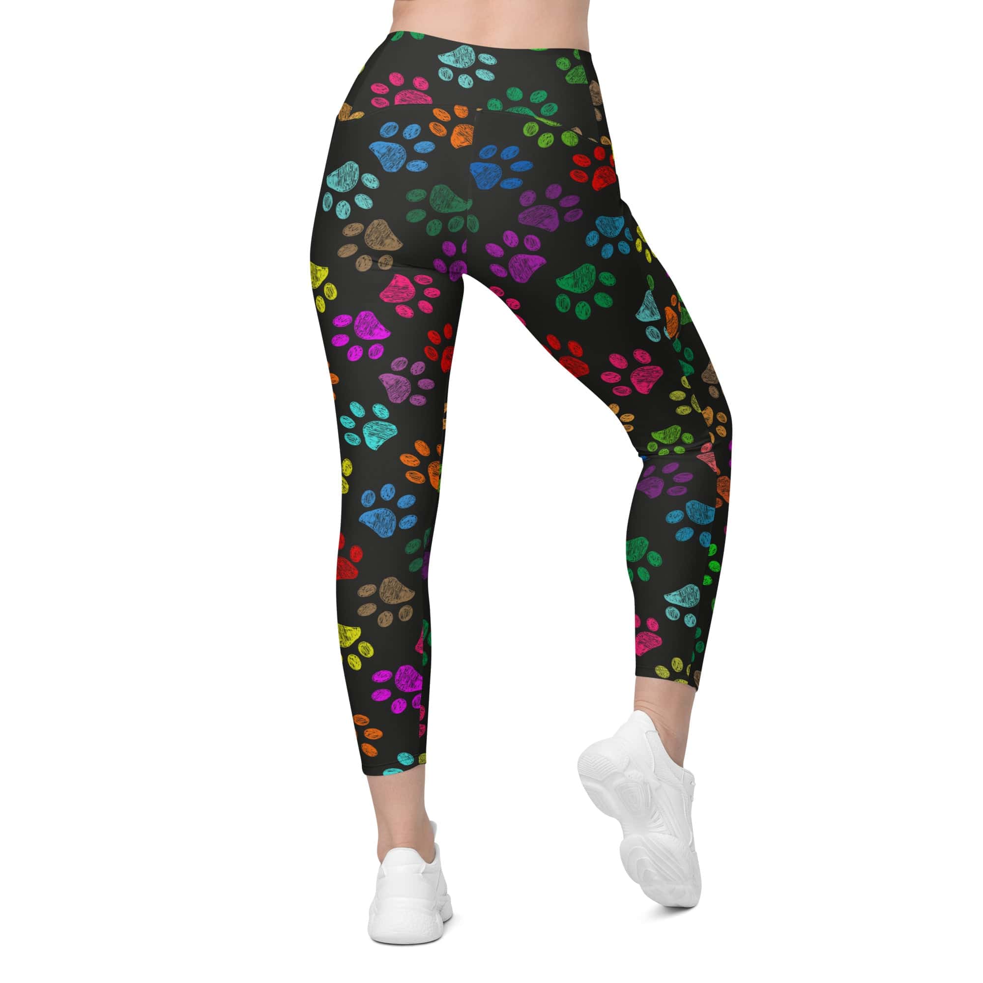 Colorful Paw Pattern Leggings With Pockets