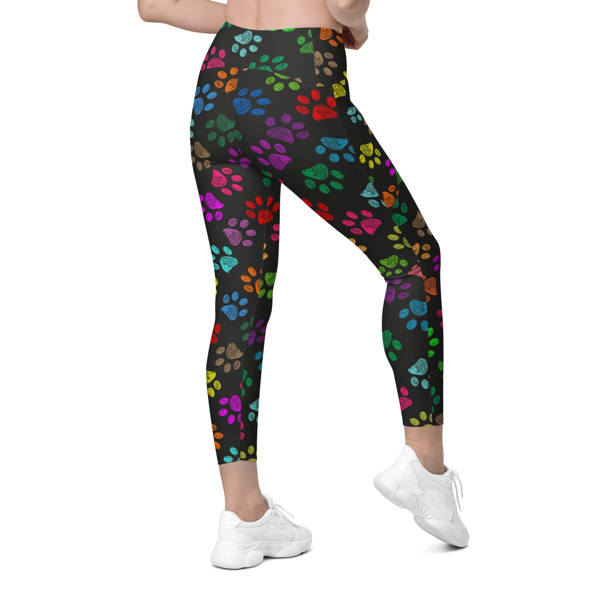 Colorful Paw Pattern Leggings With Pockets